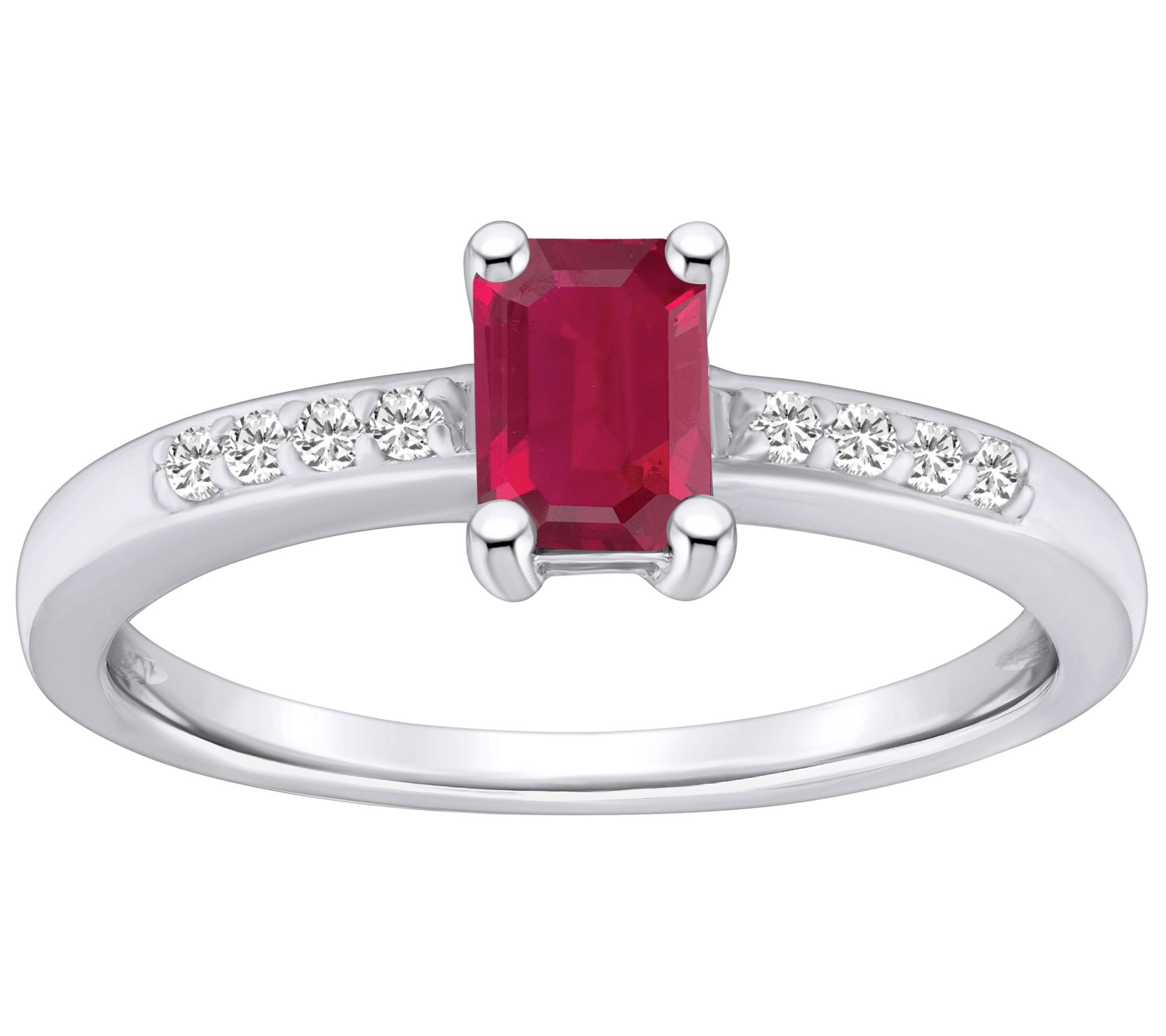 Affinity Gems Emerald Cut Ruby & Diamond Ring, 14K Gold