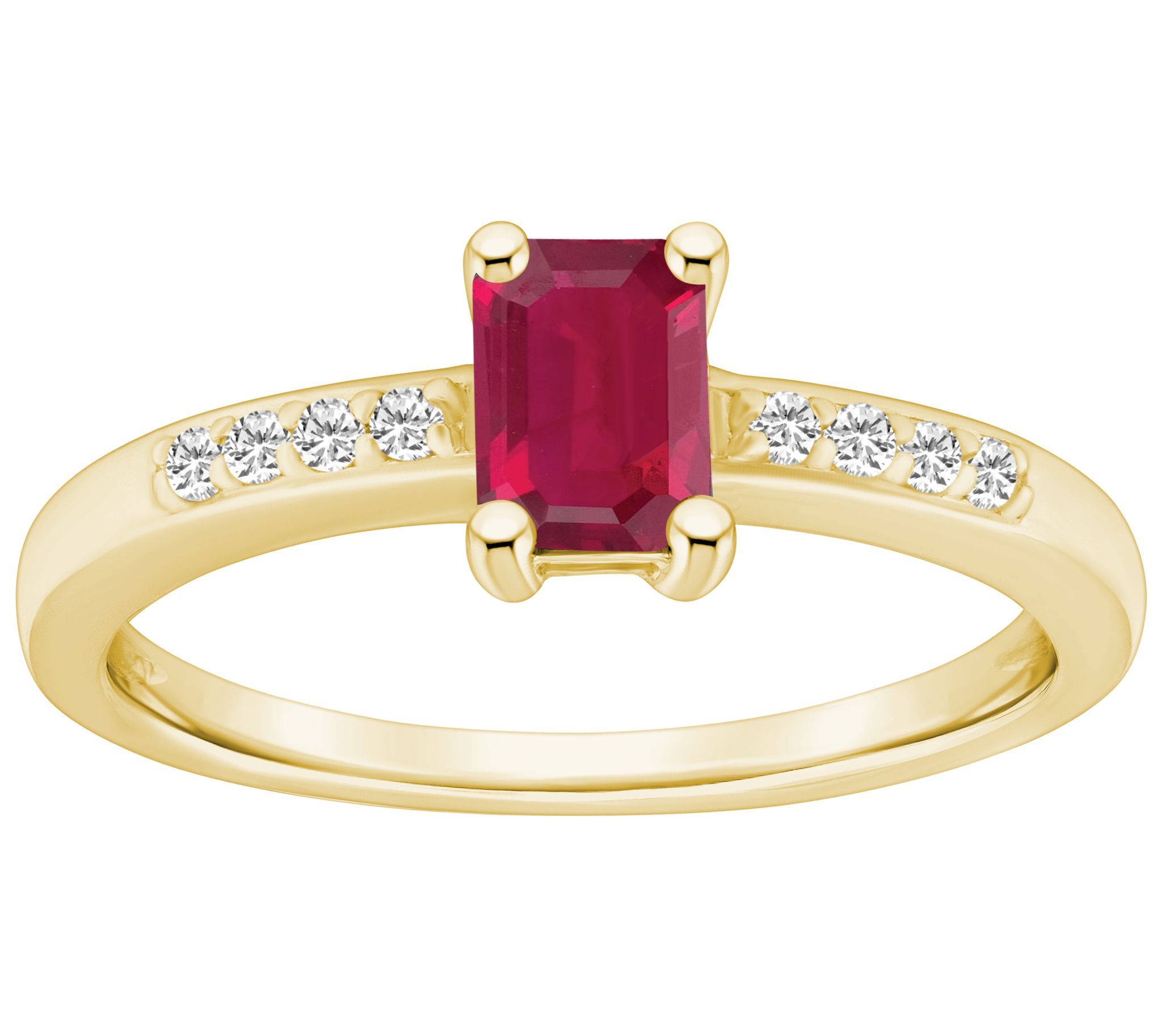 Affinity Gems Emerald Cut Ruby & Diamond Ring, 14K Gold
