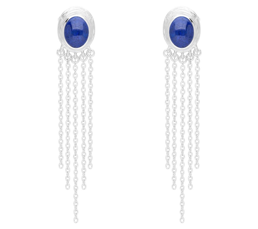 Ariva Sterling Silver Oval Gemstone Cascading Chain Earrings
