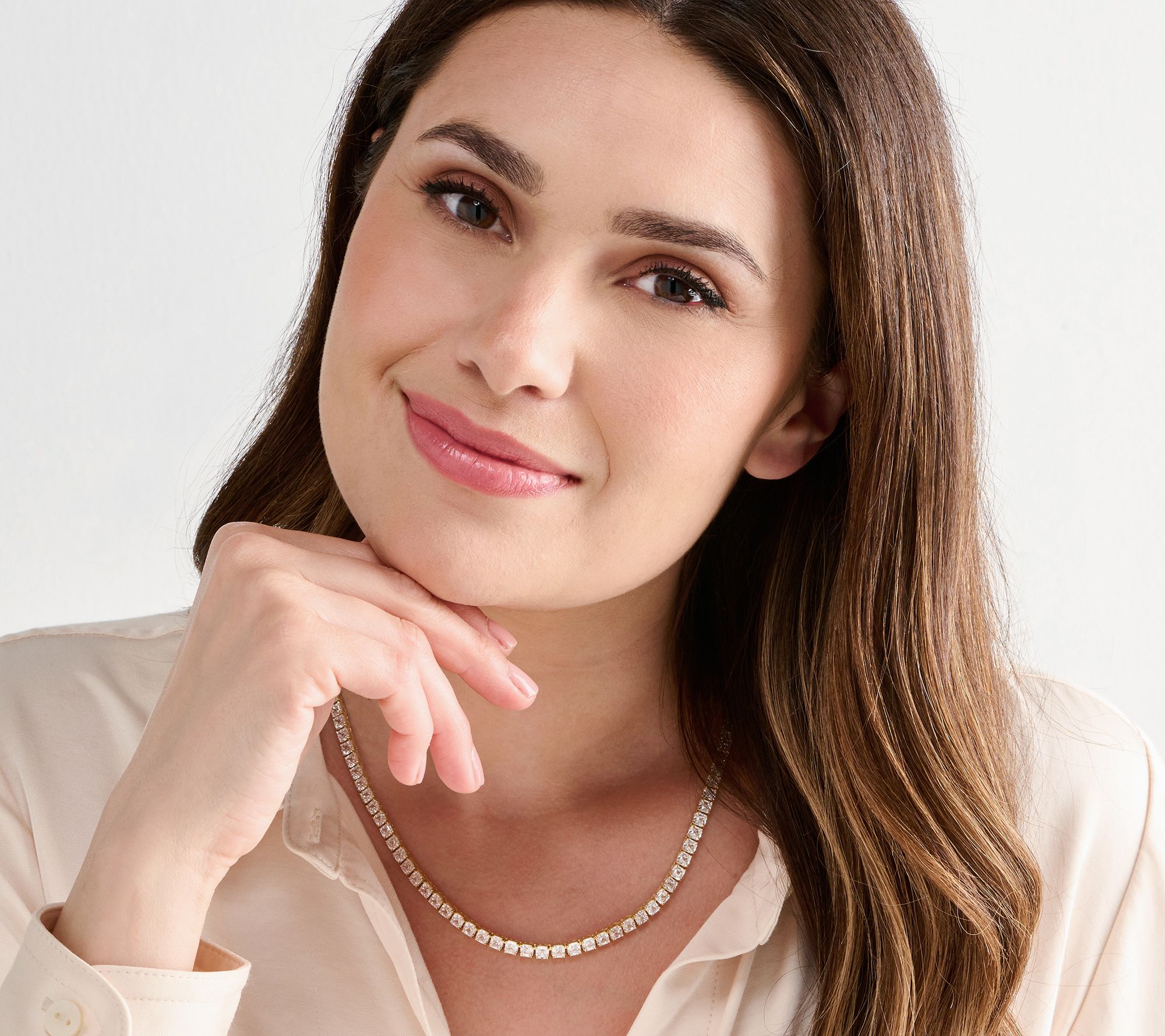 Diamonique Brilliant Asscher Cut Tennis Necklace, SS