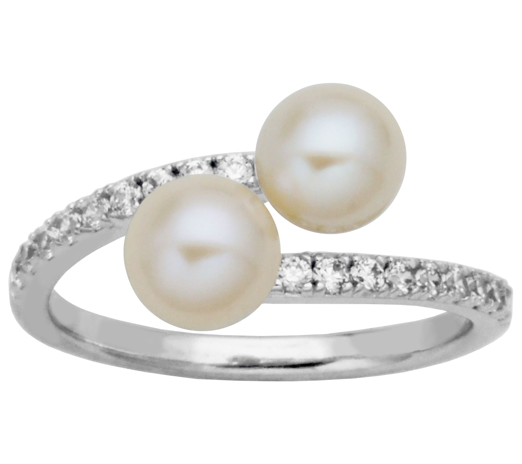 Diamonique Cultured Pearl Bypass Ring, Sterling Silver