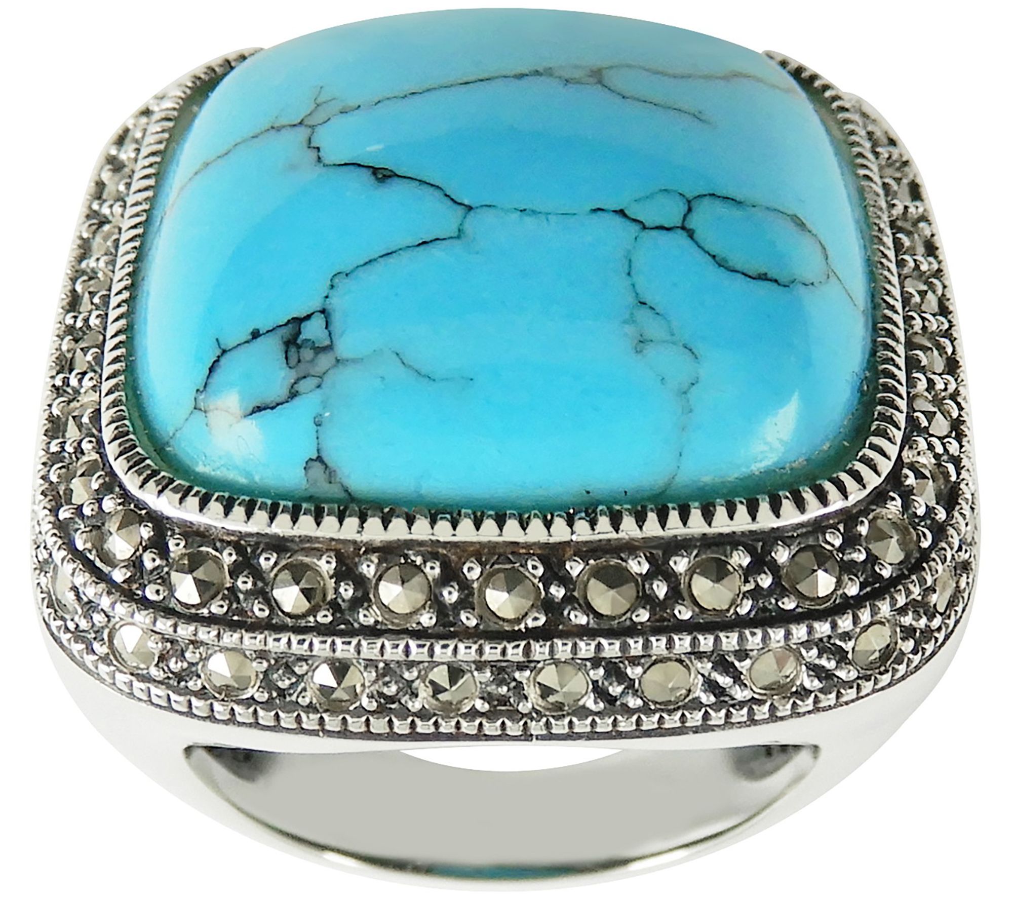 Suspicion Sterling Opaque Gemstone & Marcasite Cocktail Ring