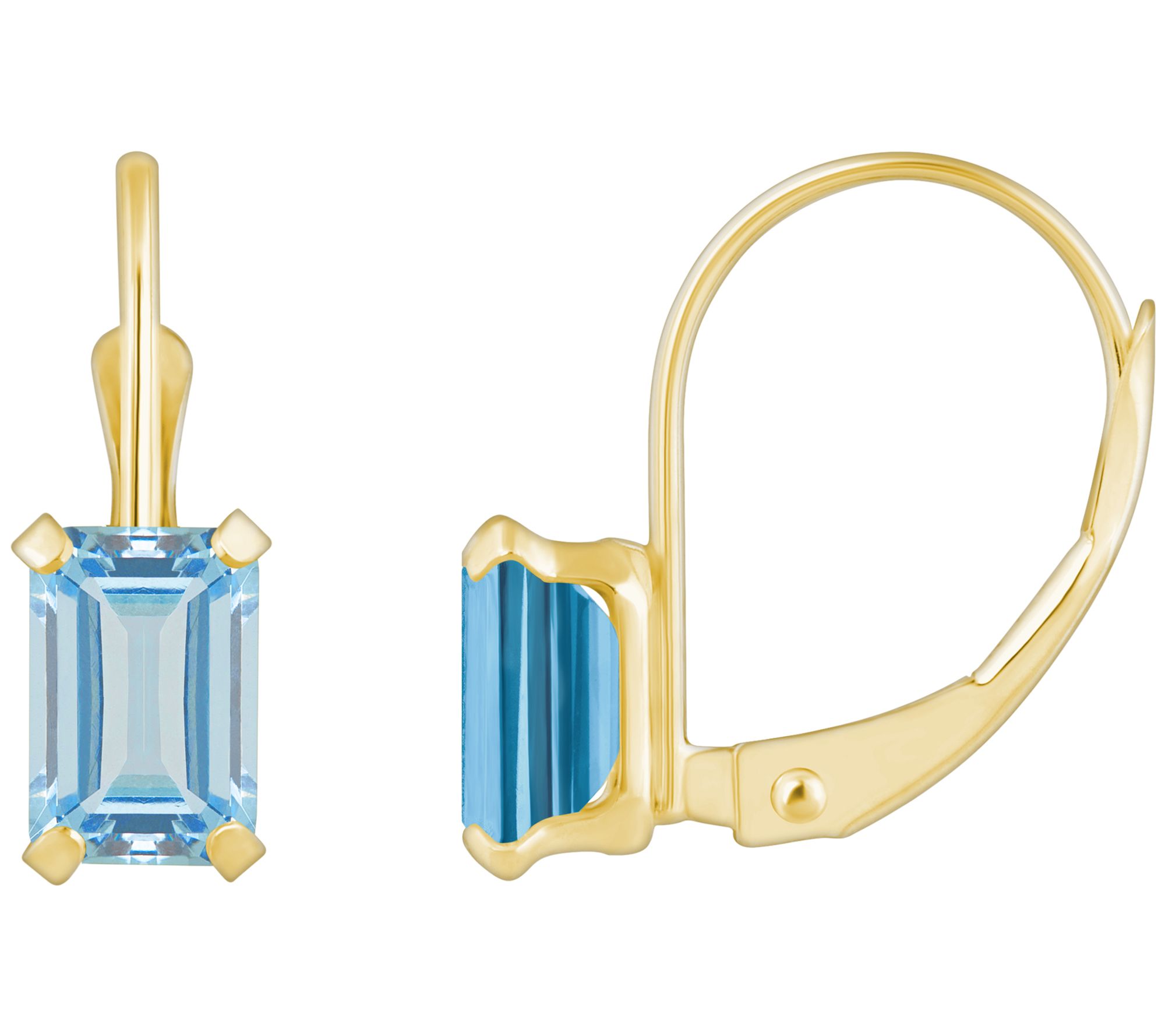 Affinity Gems Emerald Cut Aquamarine Leverback Earrings, 10K