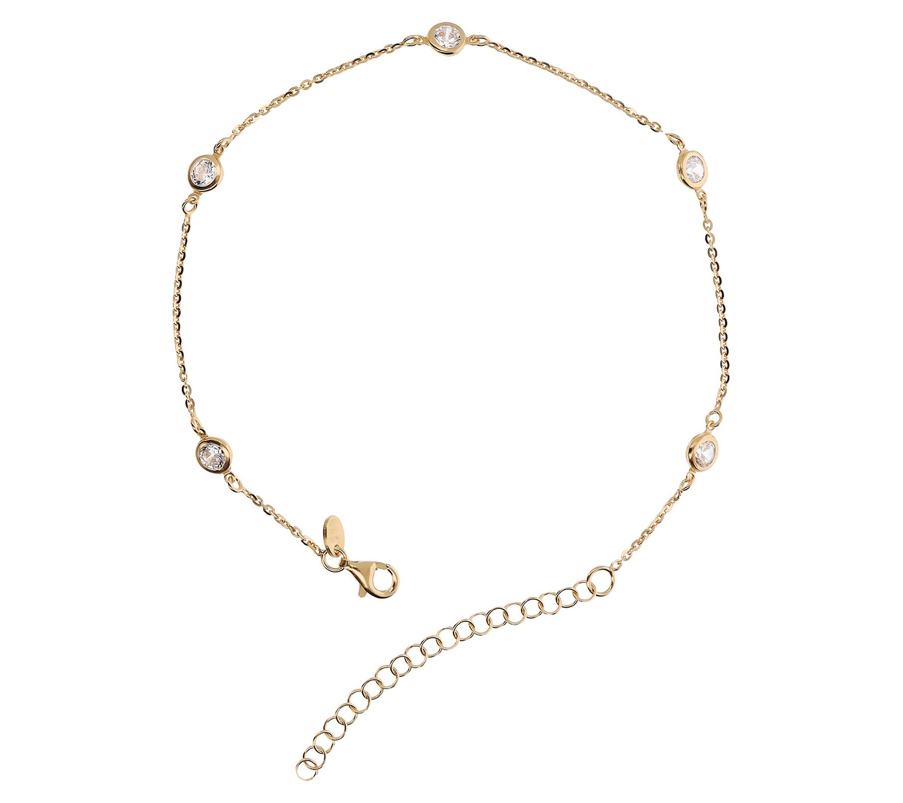 Diamonique 2.35 cttw Station Ankle Bracelet, Sterling Silver