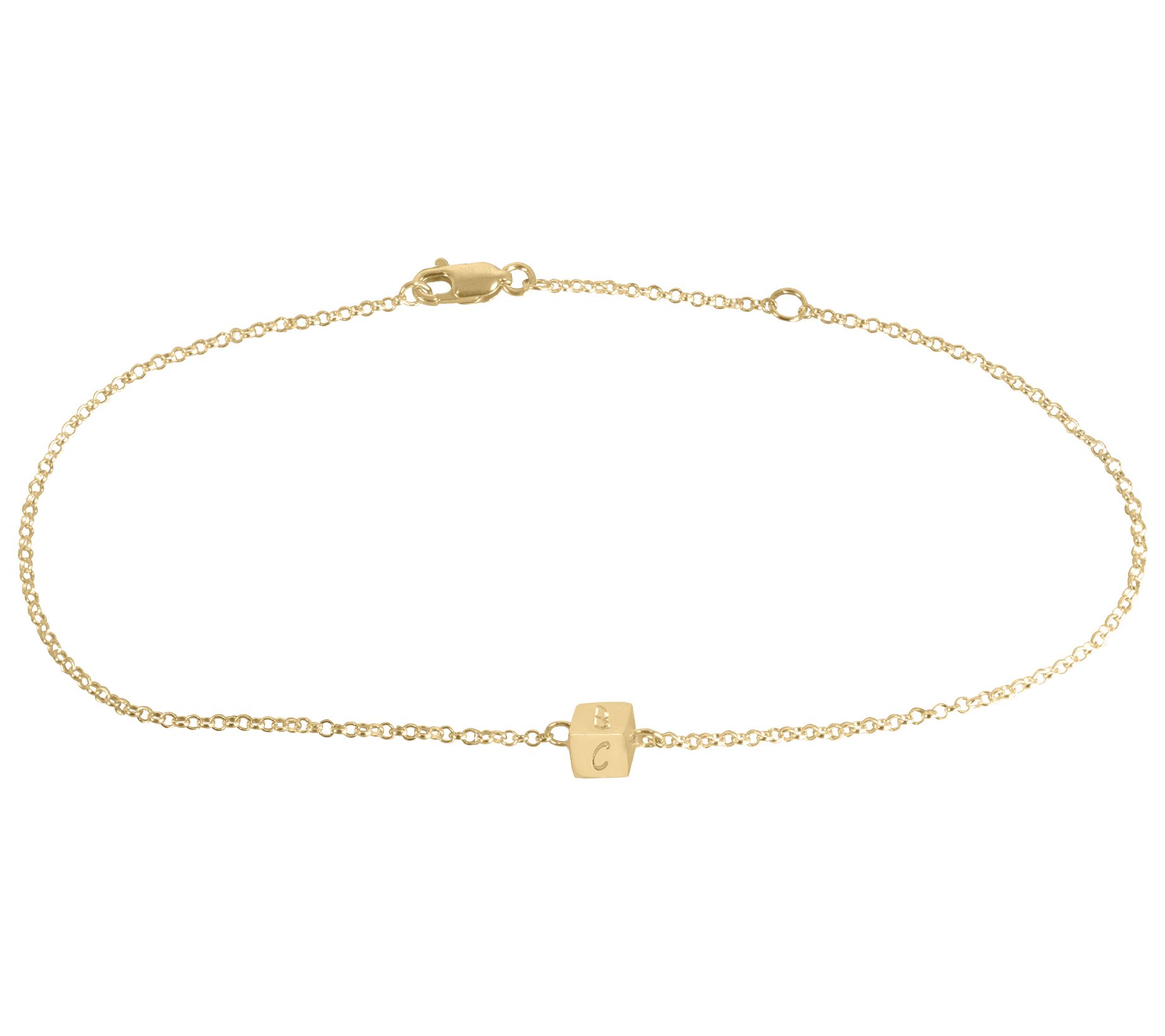 14K Gold Plated Personalized Mini Cube Ankle Br acelet