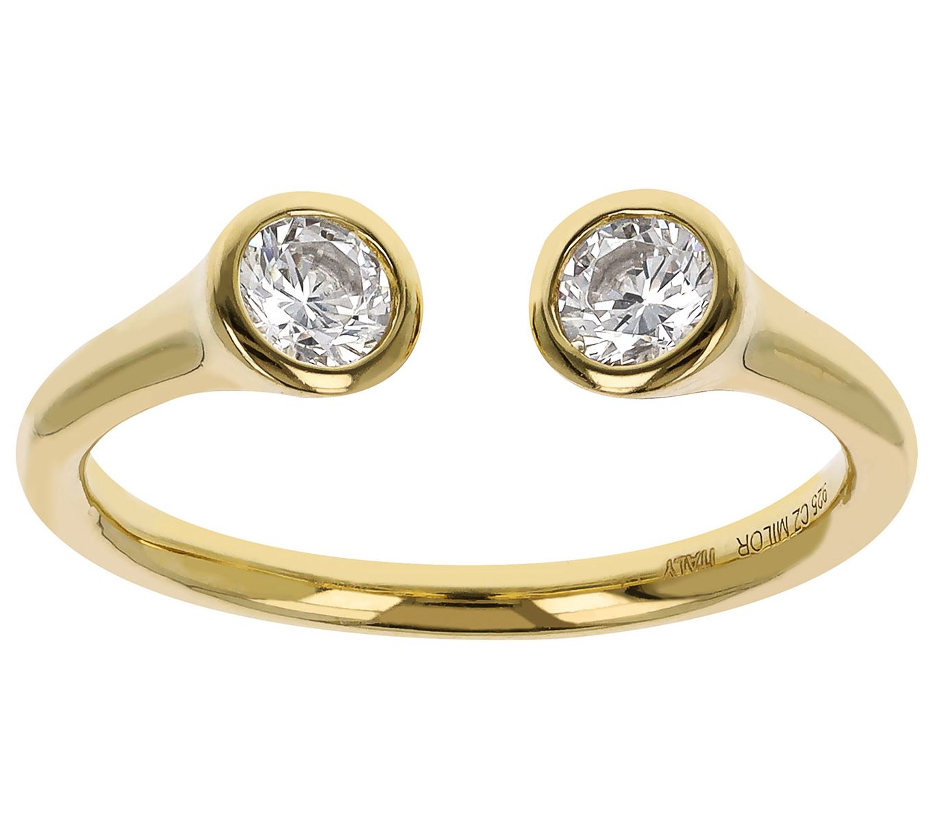 Diamonique Bezel Set Cuff Ring, Sterling Silver