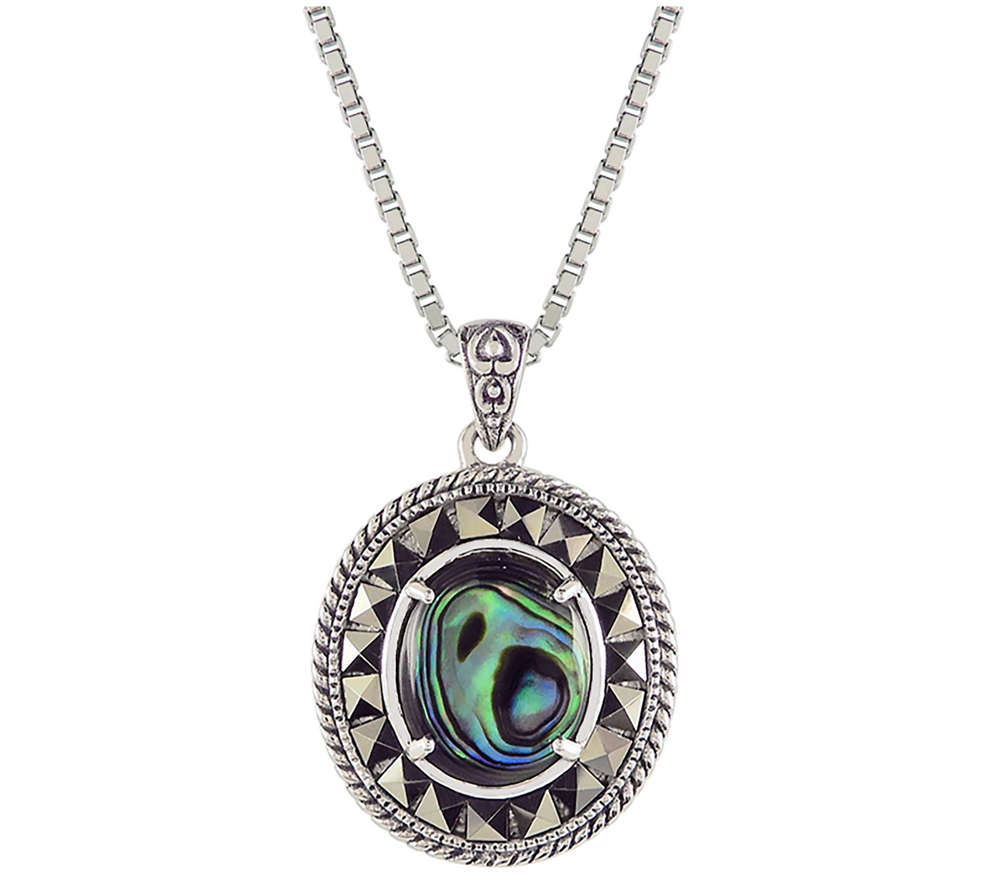 Suspicion Sterling Abalone & Marcasite Oval Pendant w/ Chain - QVC.com