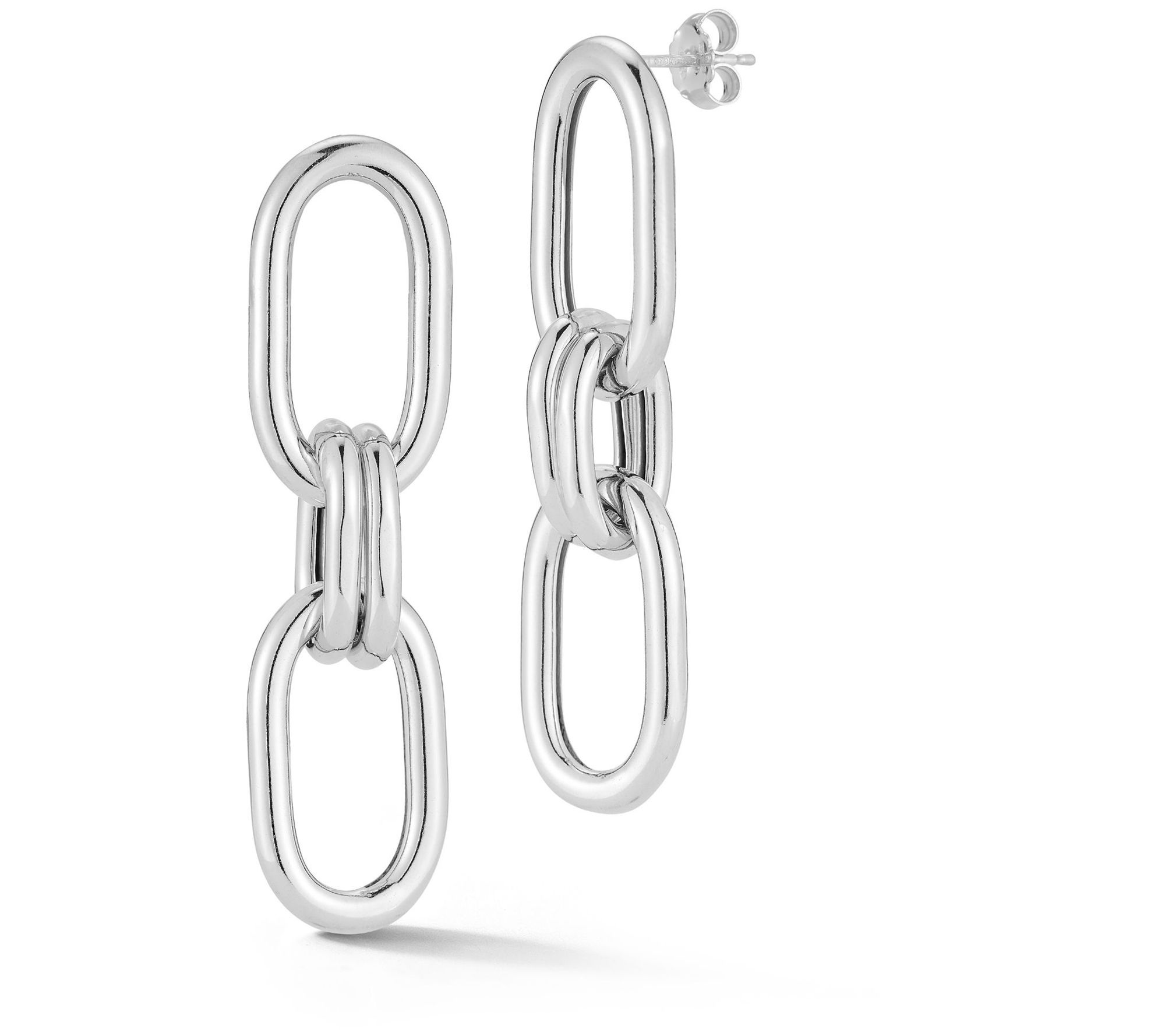 Italian Silver Rounded Oval Link Chain Earrings, Sterling