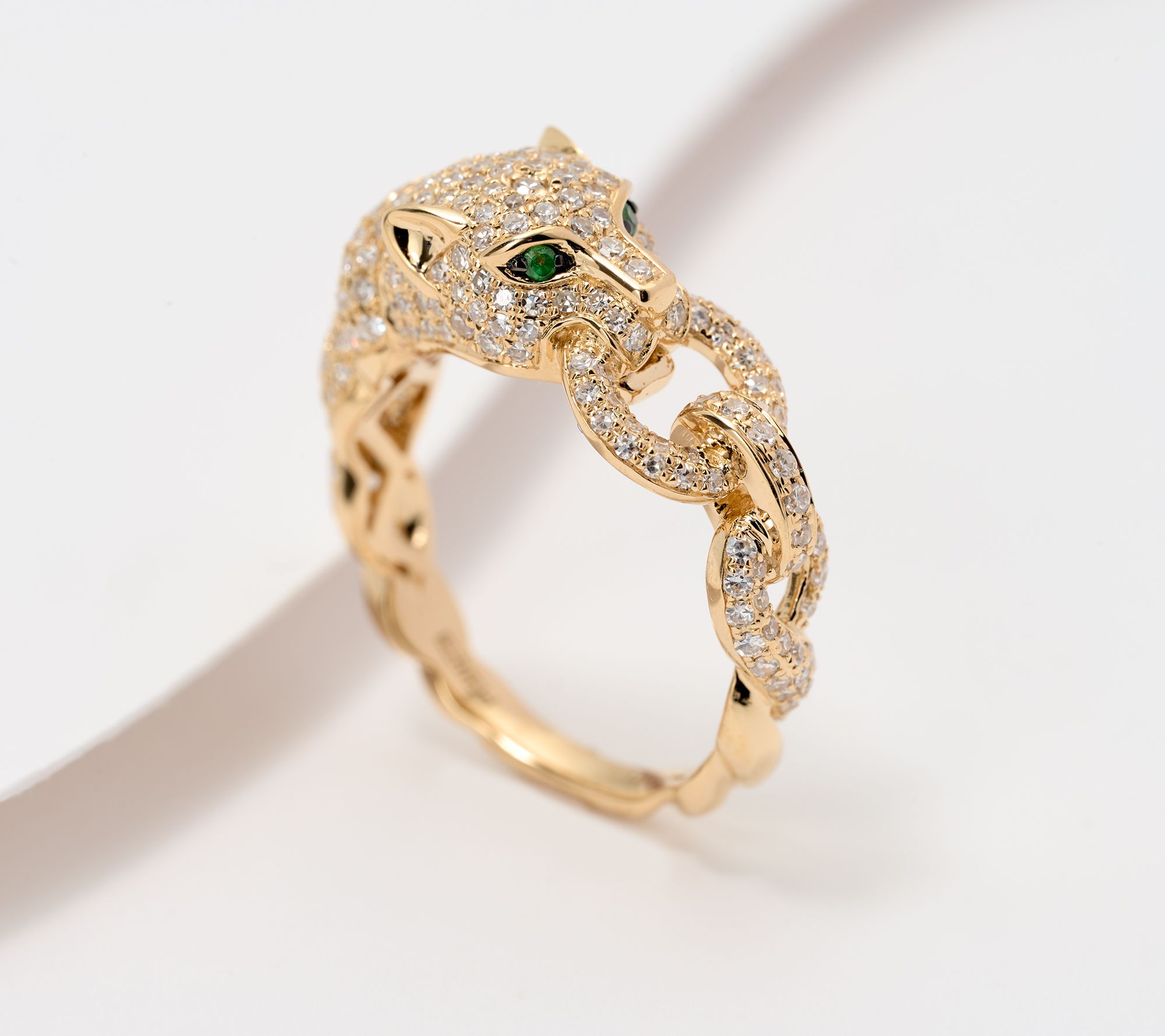 Effy Diamonds Diamond & Tsavorite Link Panther Ring, 14k Gold