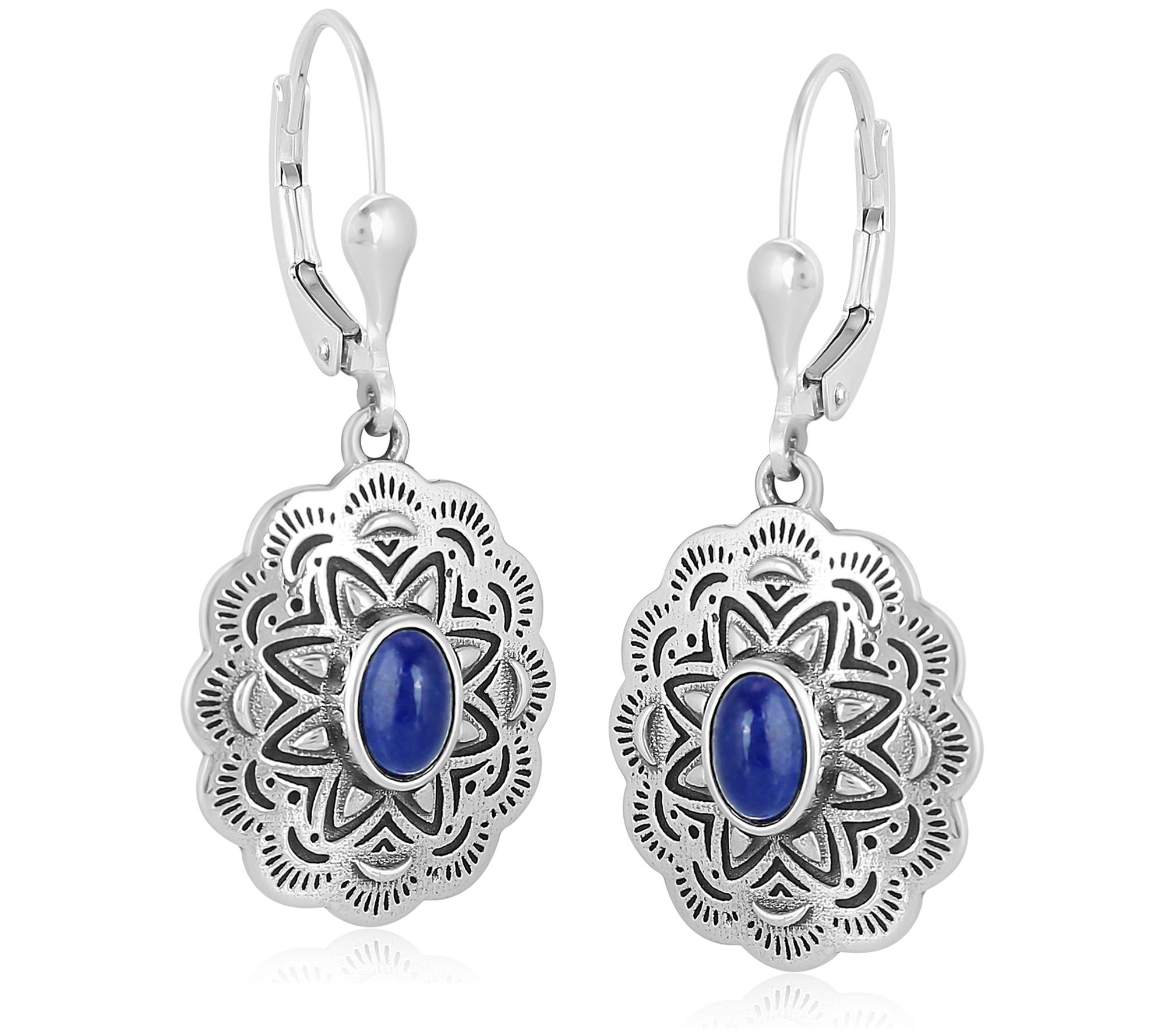 American West Sterling Silver Gemstone Concha Earrings