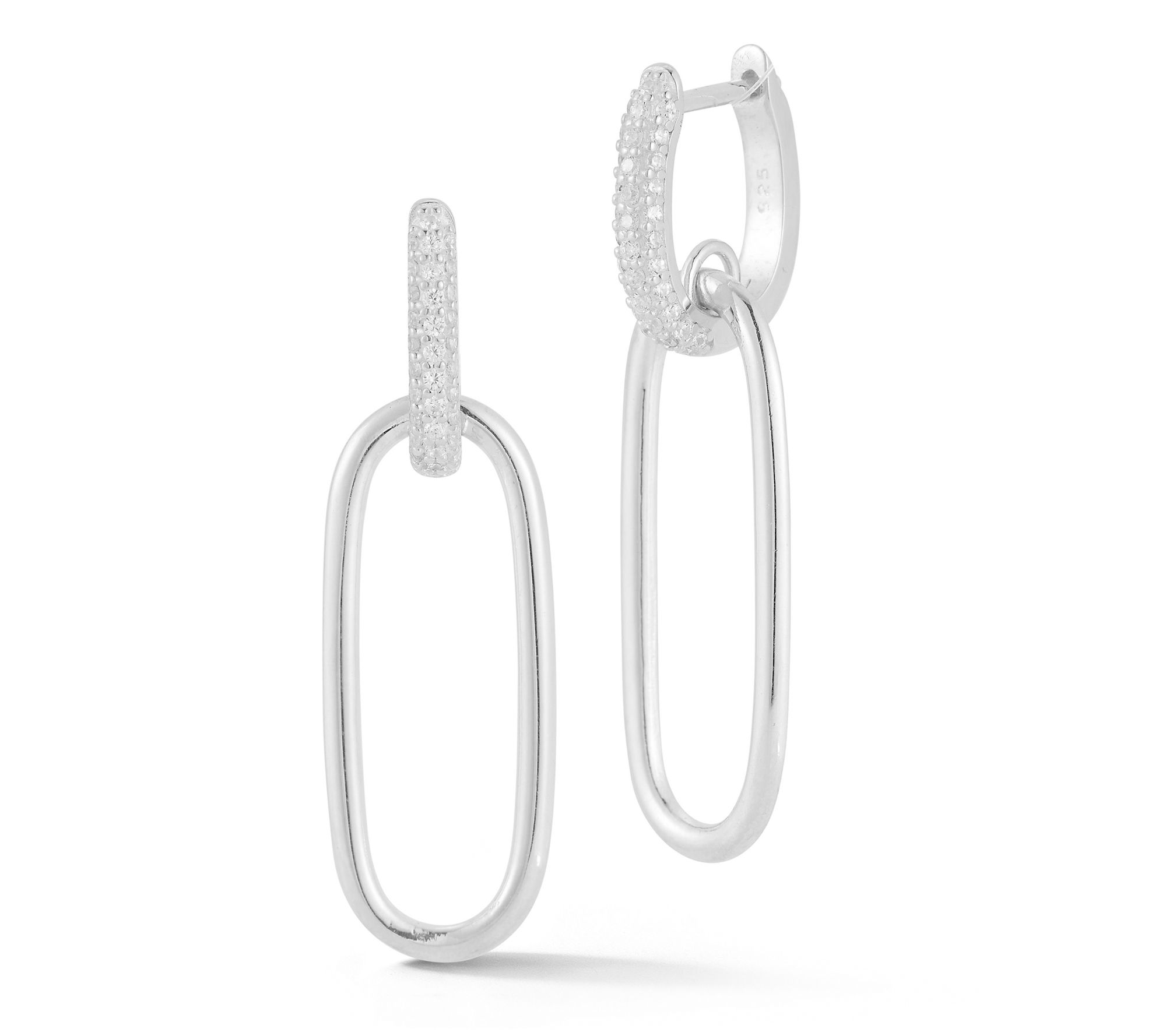 Sterlina Silver Pave Oval Link Earrings, Sterling