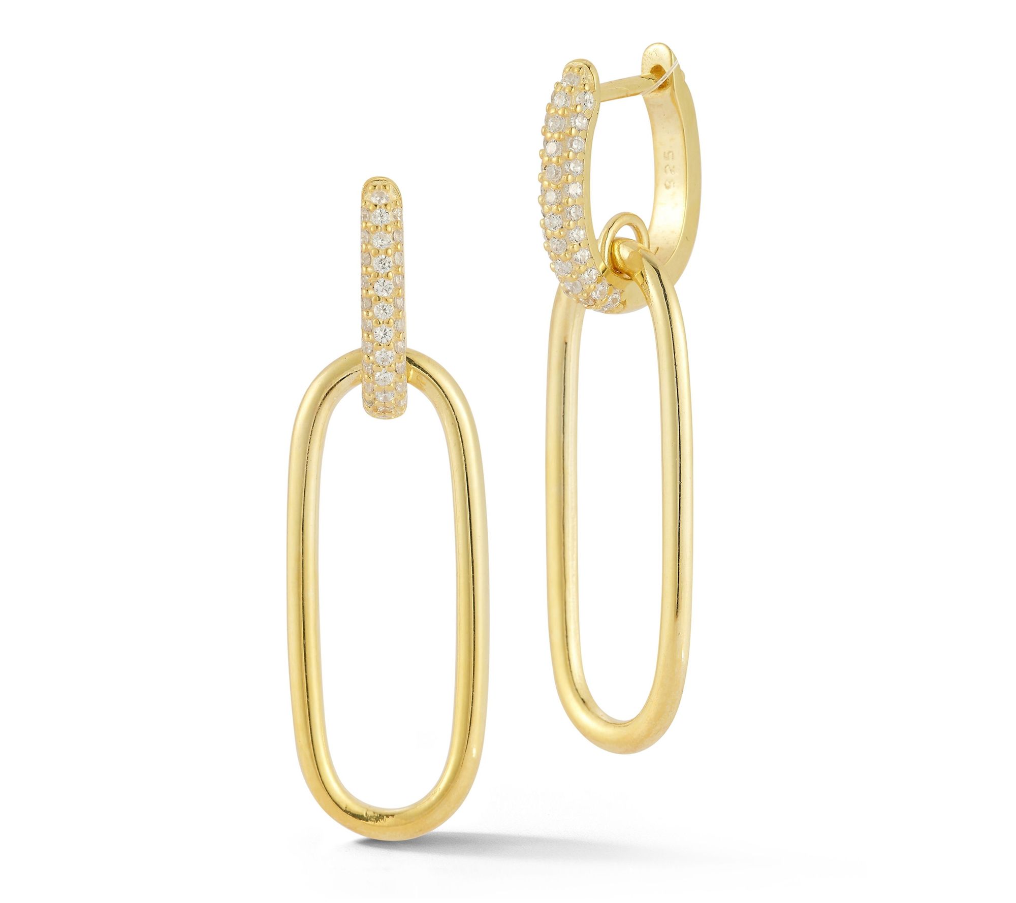 Sterlina Silver Pave Oval Link Earrings, Sterling