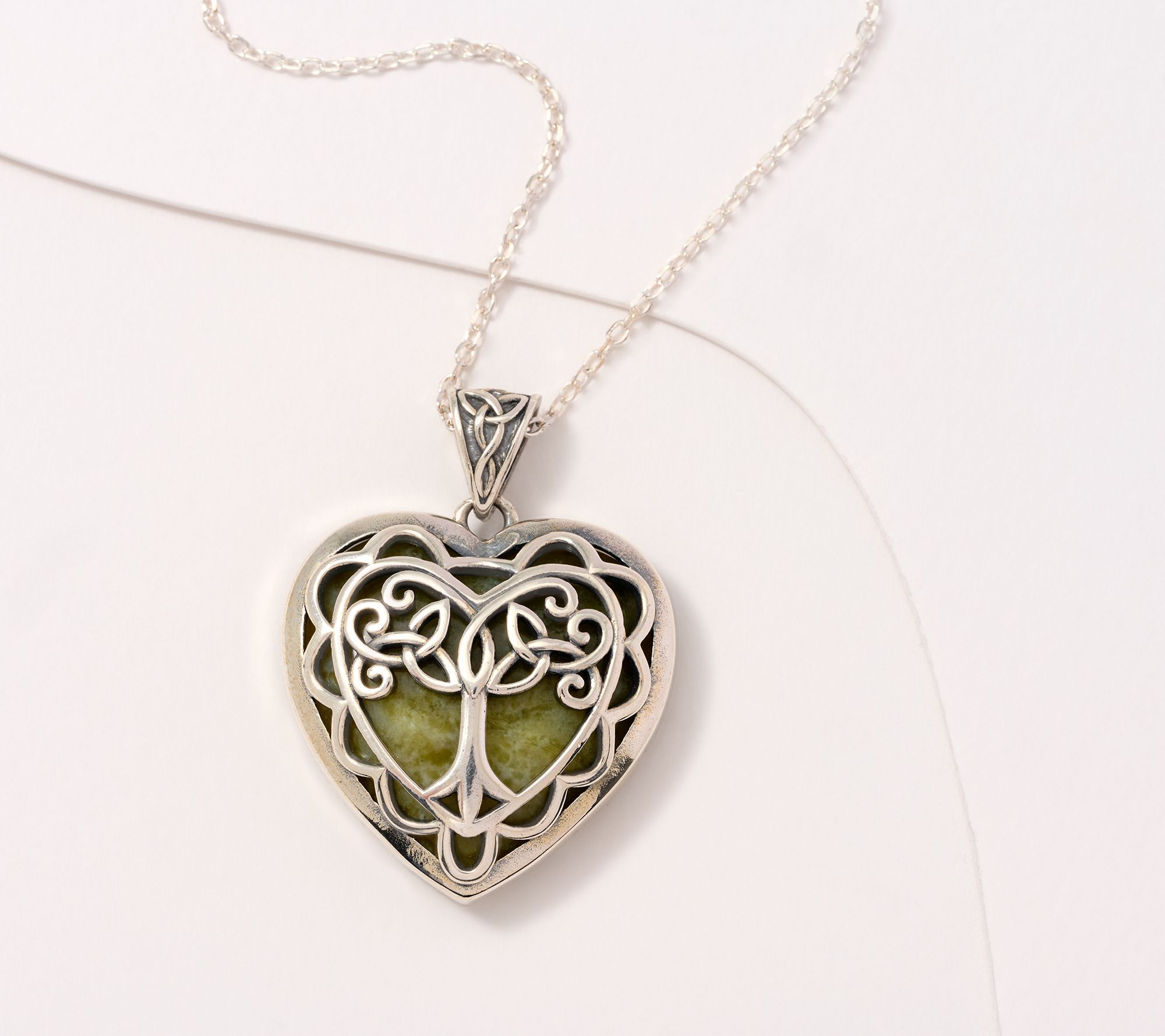 "As Is" Connemara Marble Sterling Tree of Life Heart Pendant