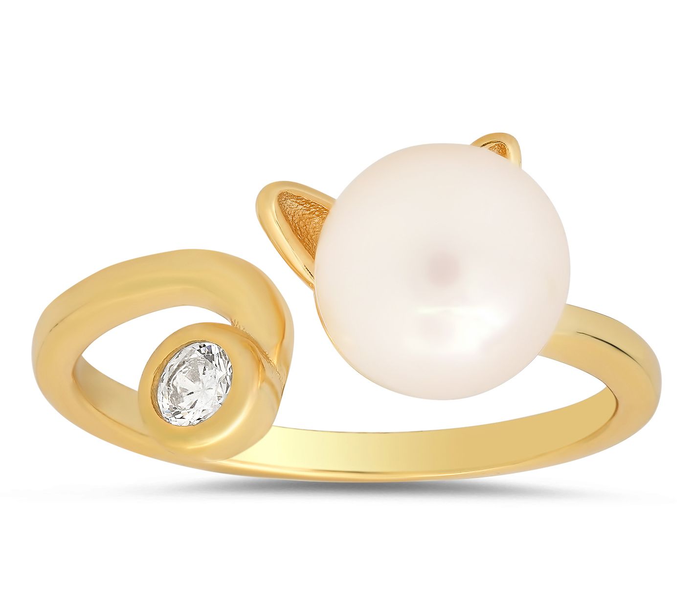 Diamonique & Cu ltured Pearl Ca t Ring, Sterlin g Silver Sterling