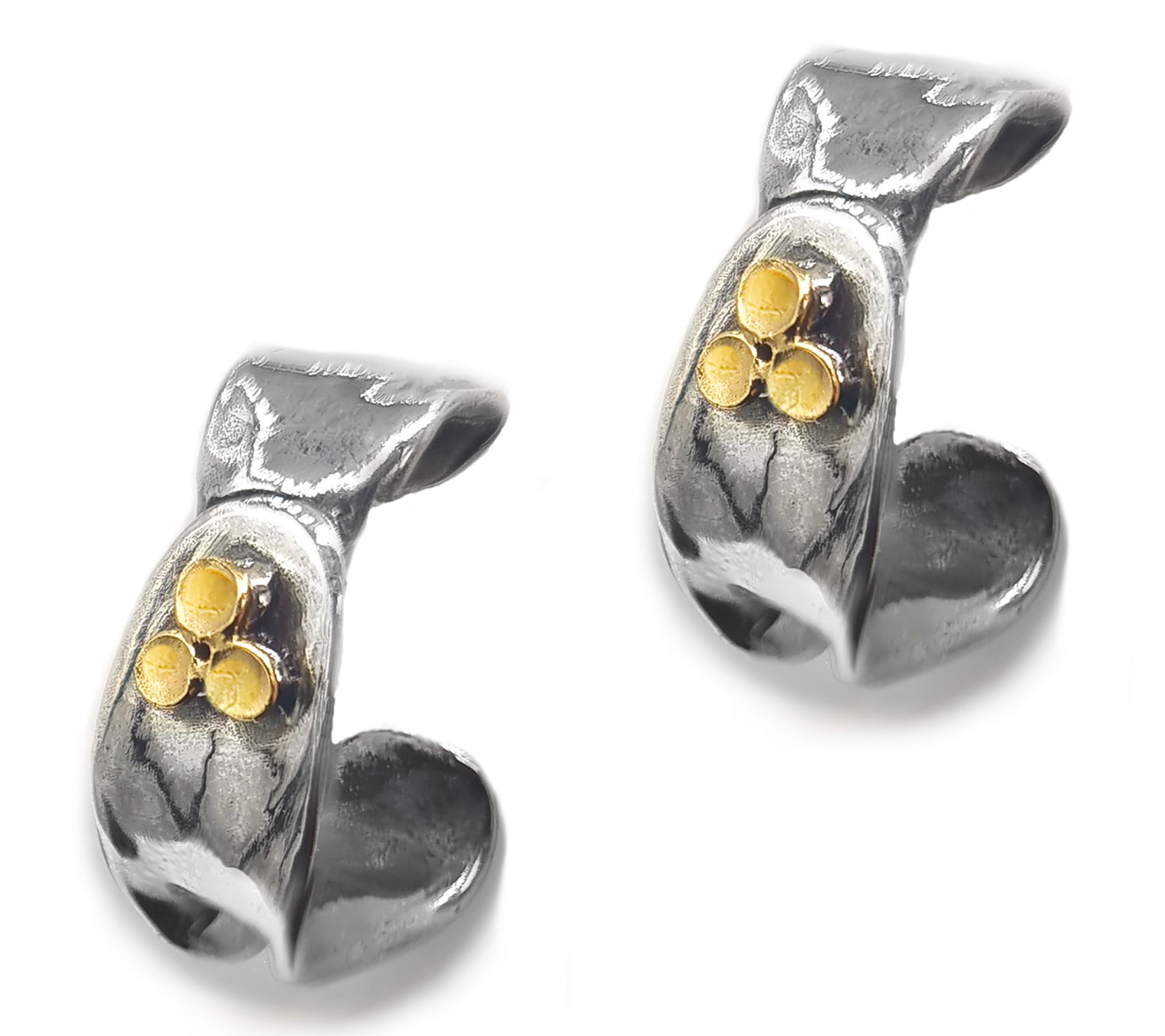 Hagit Sterling Silver &14K Gold Floral Hoop Earrings