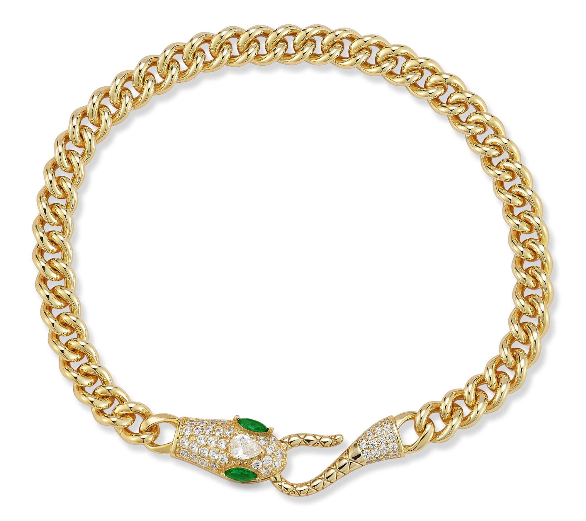 Sterlina Silver Pave Snake Curb Bracelet, Sterling