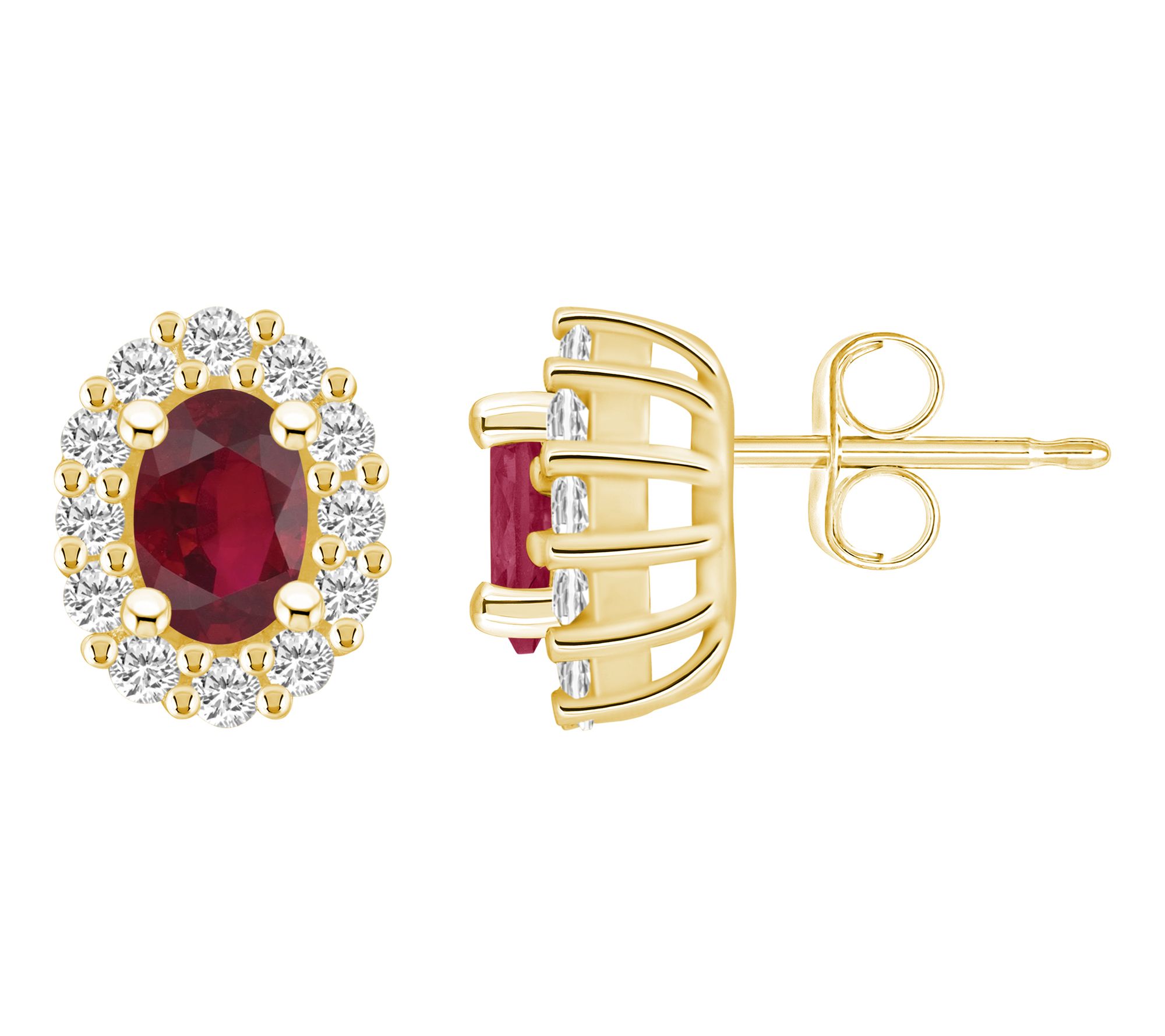 Affinity Gems Oval Ruby & Diamond Button Earrings, 14K Gold