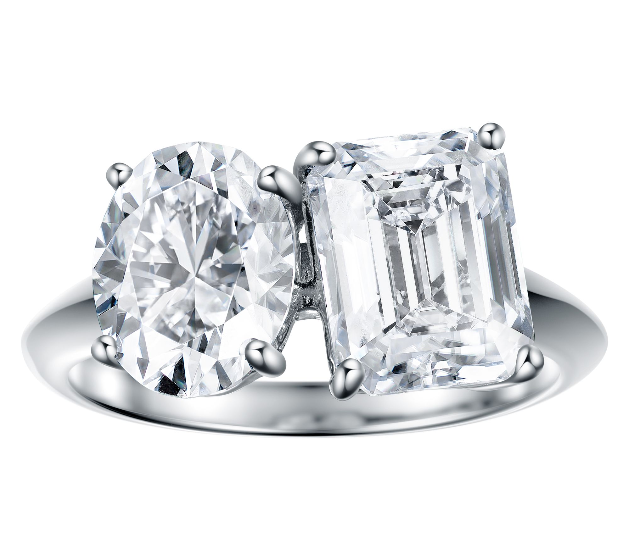 Moissanite Luxe 3.90 Oval & Emerald Cut Ring, Sterling Silver