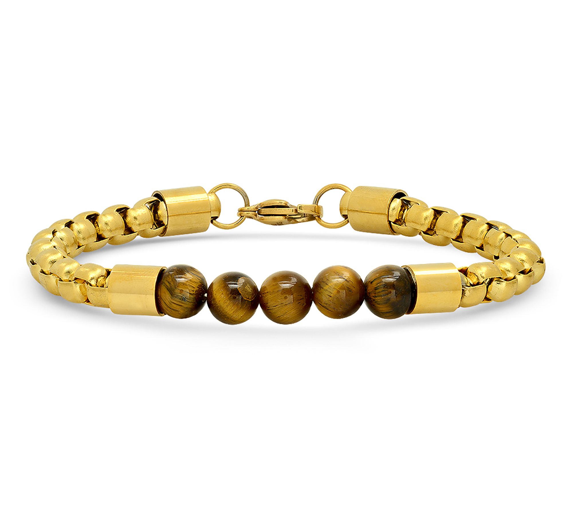 Steel By Design Men's 18k Gold Plated Tiger's Eye Bracelet