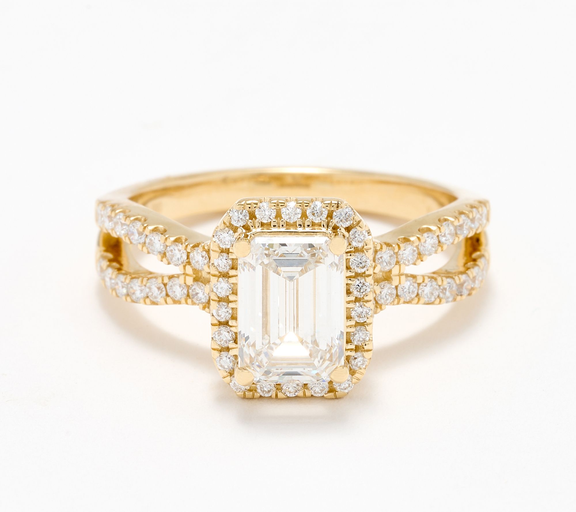 Fire Light Lab Grown Diamond Halo Emerald 2.00 cttw Ring, 14K