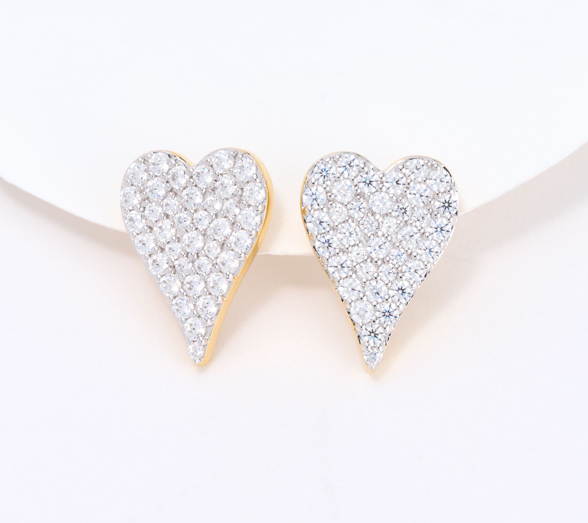 Diamonique x Jennifer Miller Elongated Pave Heart Studs, Sterling Silver