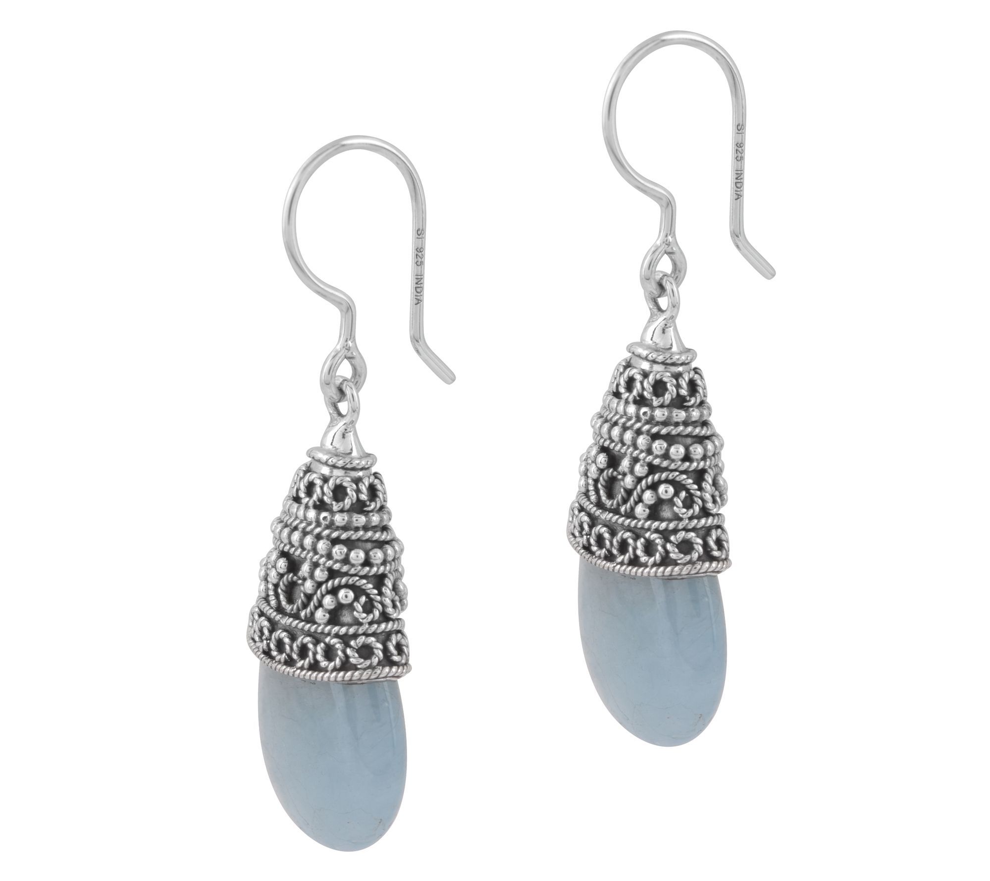 Artisan Crafted Sterling Silver Blue Milky Aquamarine Earrings