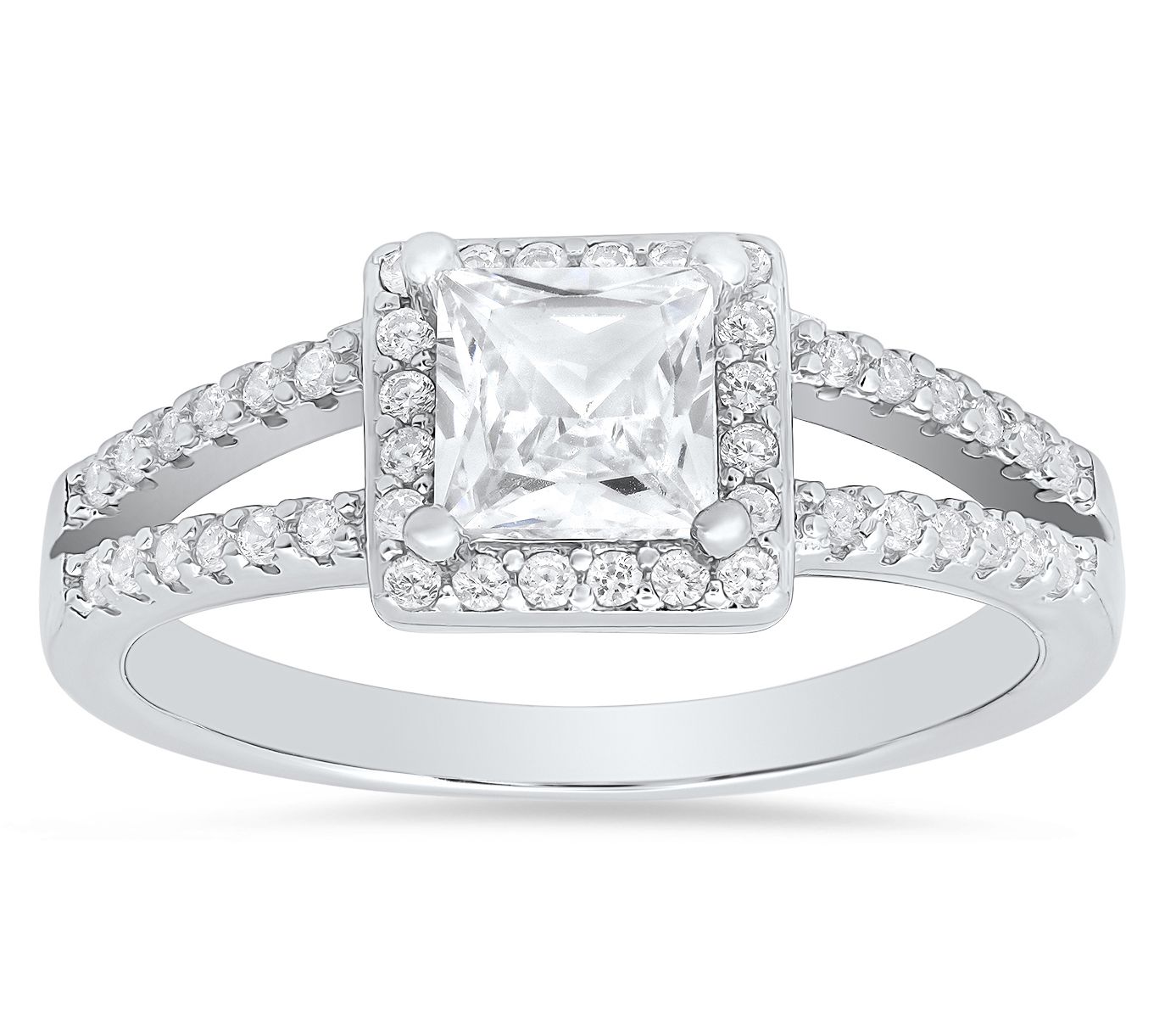 Diamonique 0.90 cttw Split Band Halo Ring, Sterling Silver