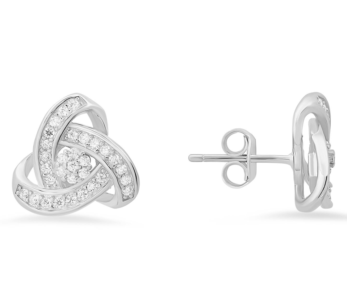 Diamonique Trinity Love Knot Stud Earrings, Sterling Silver