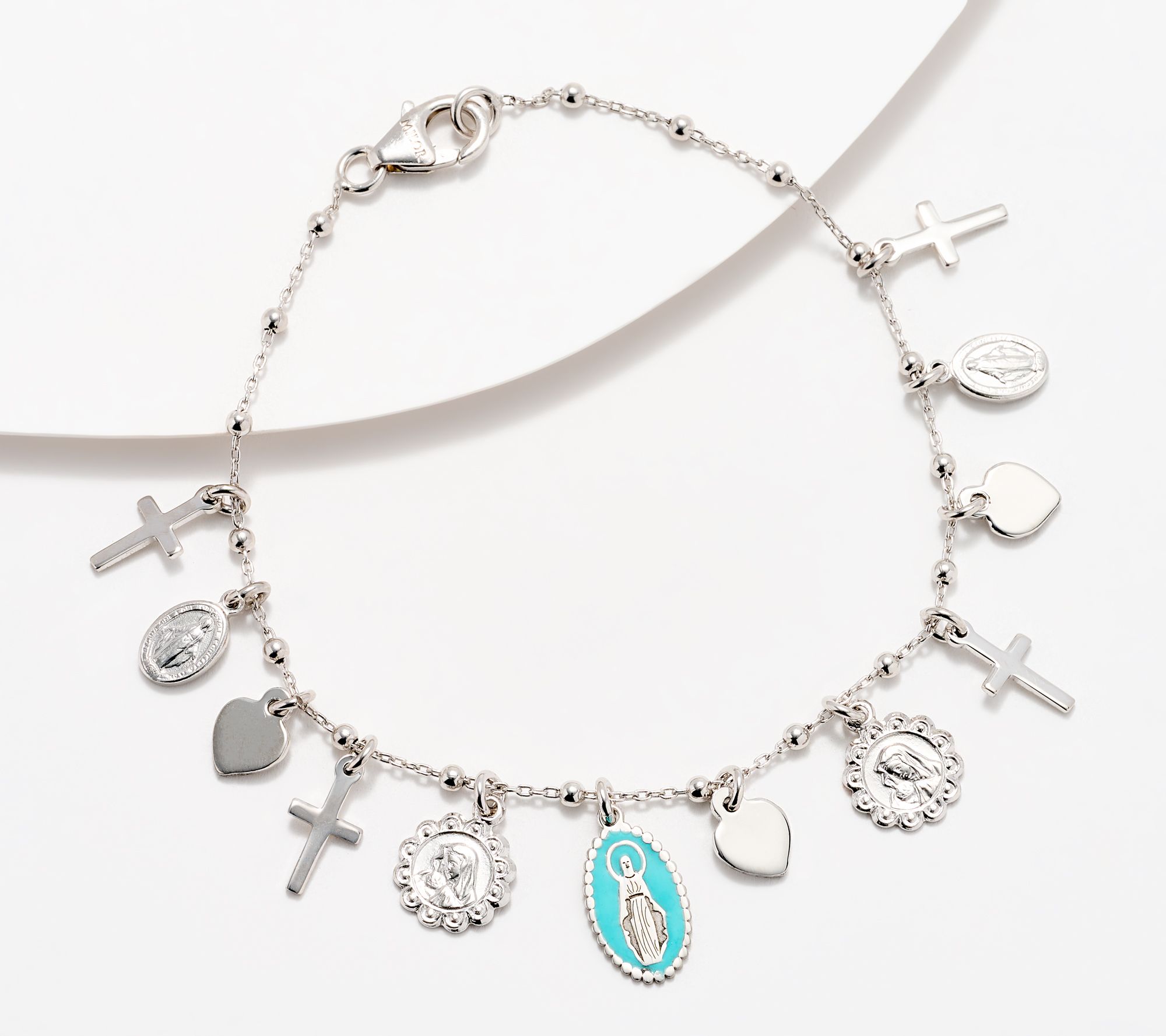 "As Is" David Markstein Sterl Heart & Cross Charm Bracelet