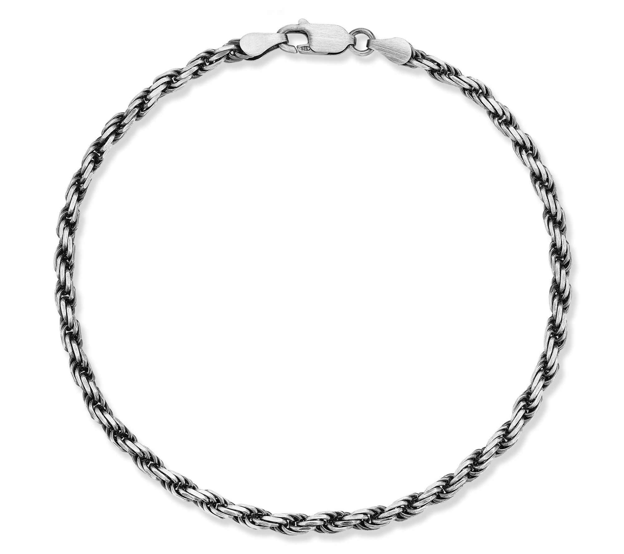 Italian Silver Men's 9" 3MM Oxidized Rope Bracelet, Sterling
