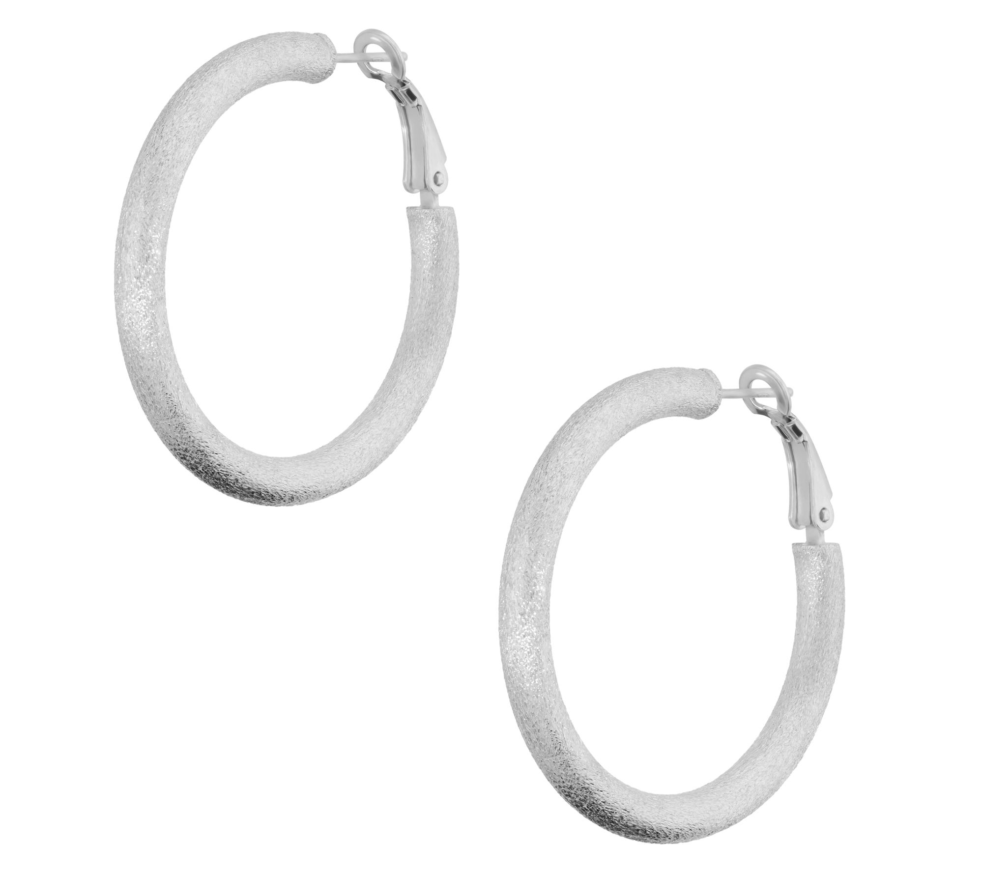 Ultrafine 950 Silver Satin Round 1-1/2" Hoop Earrings