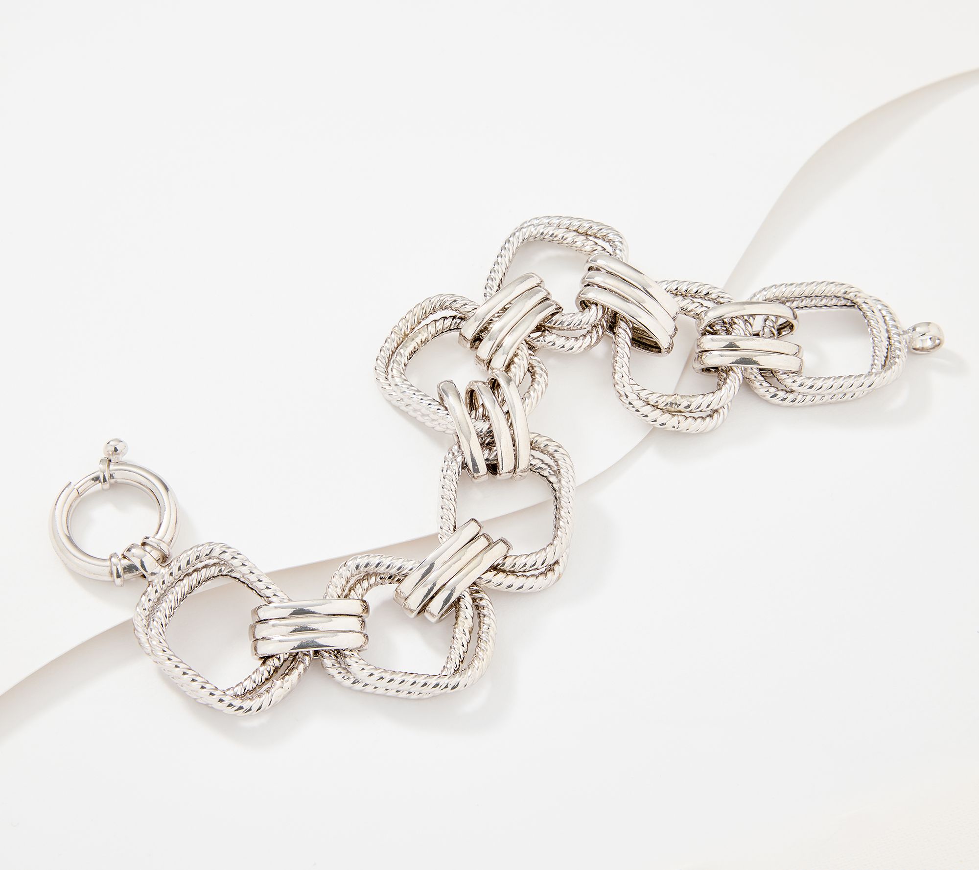 Silver Style Polished & Rope Texture O-Clasp Bracelet, Sterling Silver
