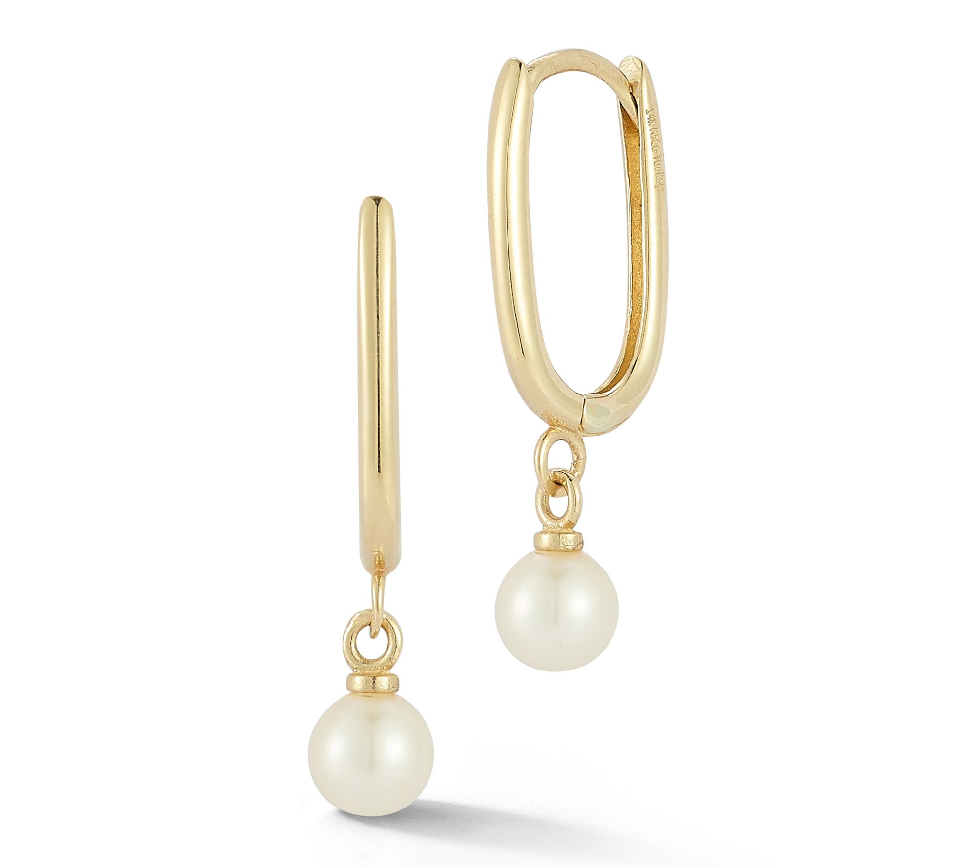 Luminosa Gold Cultured Pearl Charm Oval Hoop Earrings, 14K