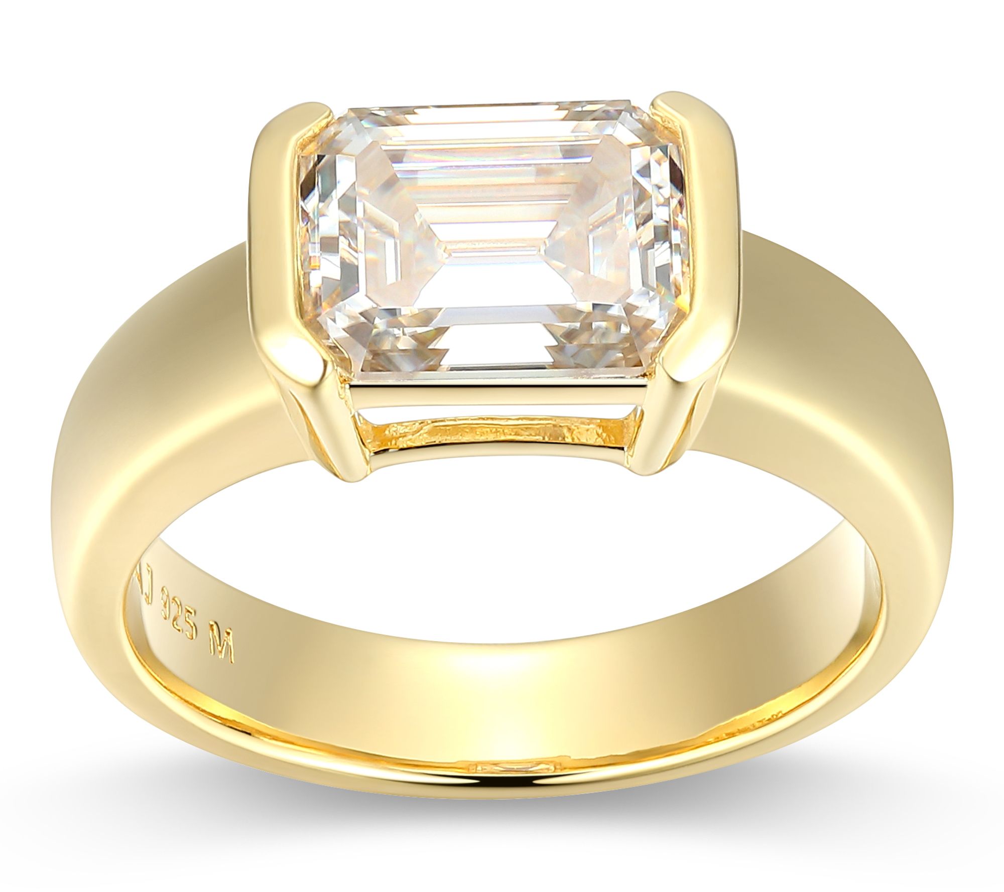 Moissanite 2.20 cttw Half Beze l Ring, 18K Gol d Plated Plated