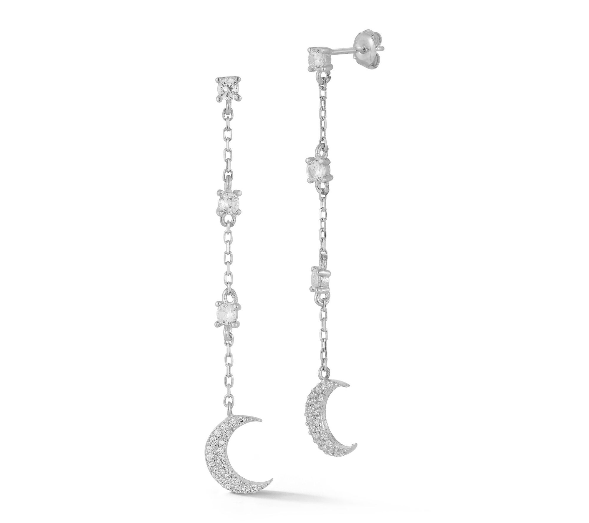 Sterlina Silver Pave Moon Drop Earrings, Sterling