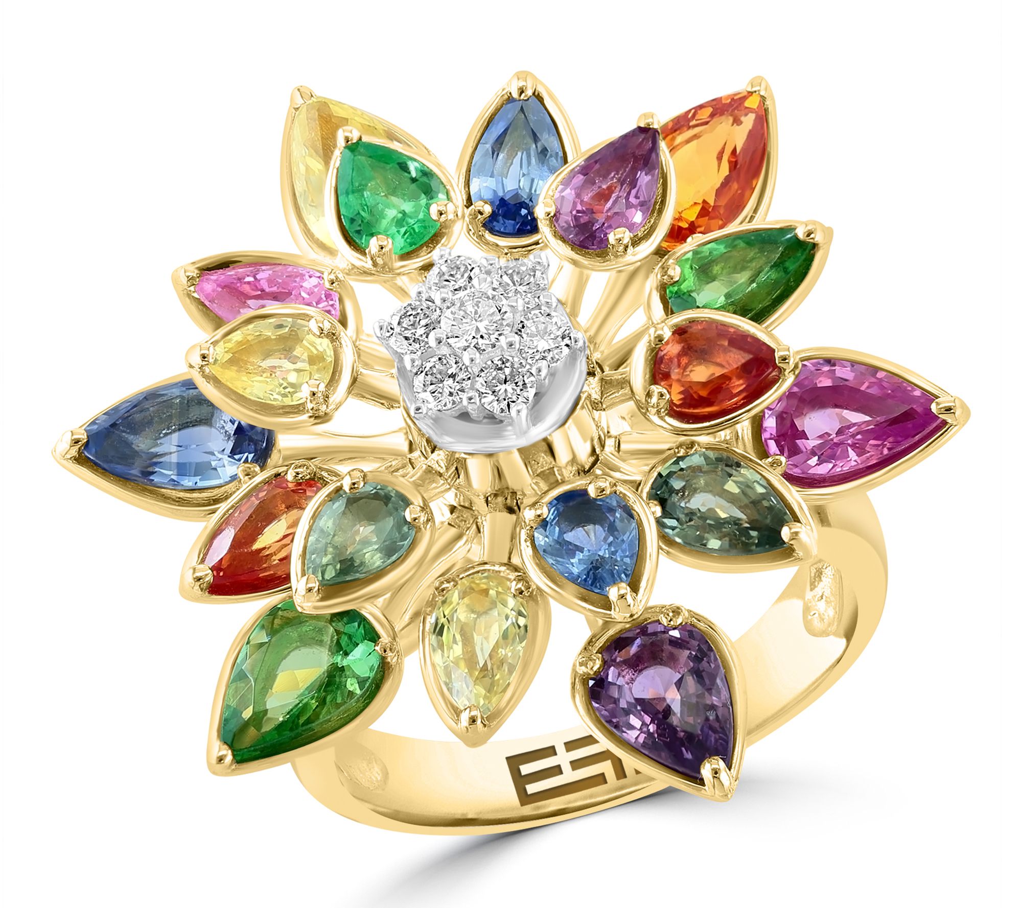 Effy Diamond, Tsavorite & Multi Sapphire Ring,14K Gold