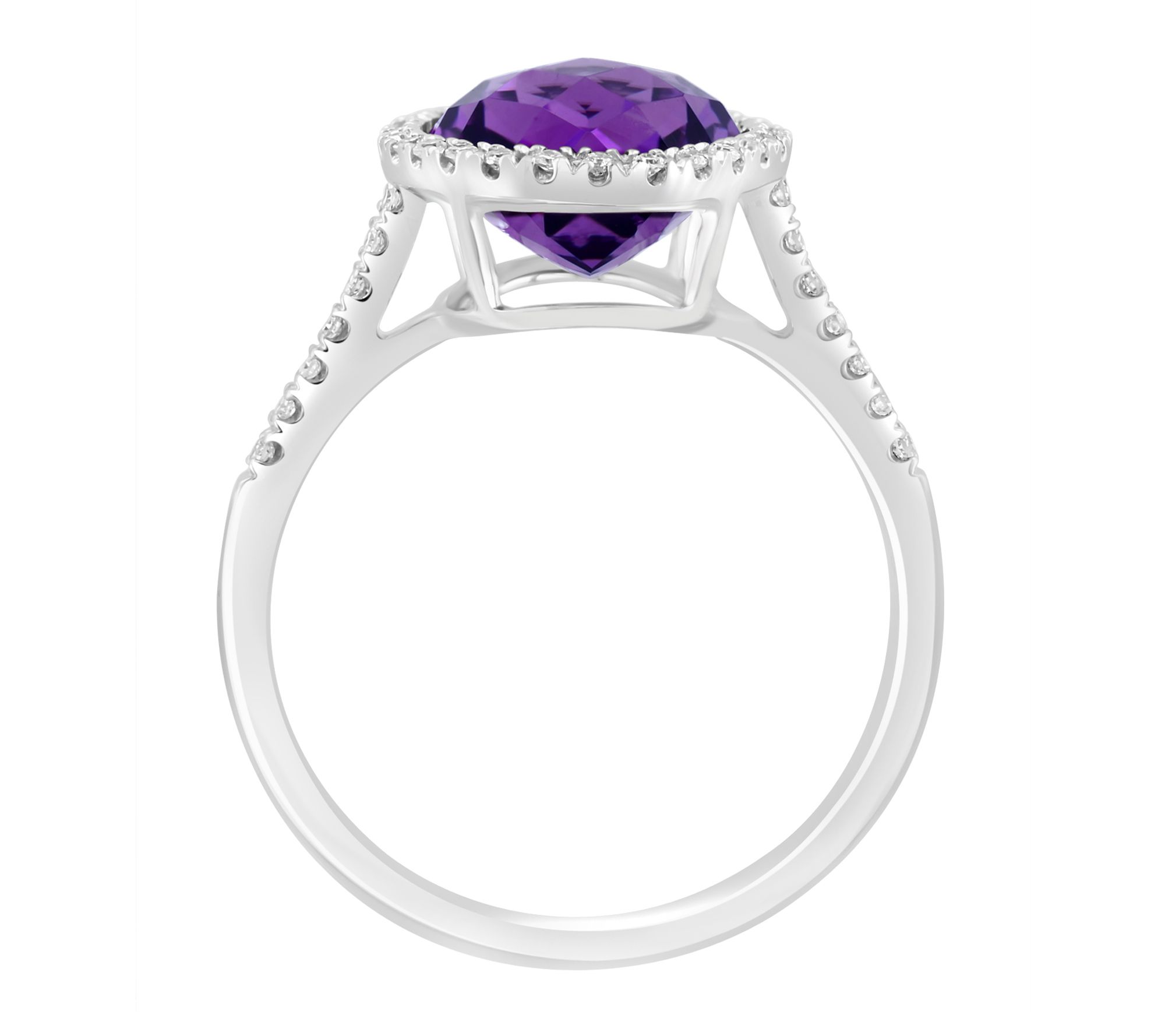 Effy Oval Amethyst & Diamond Halo Ring, 14K White Gold - QVC.com