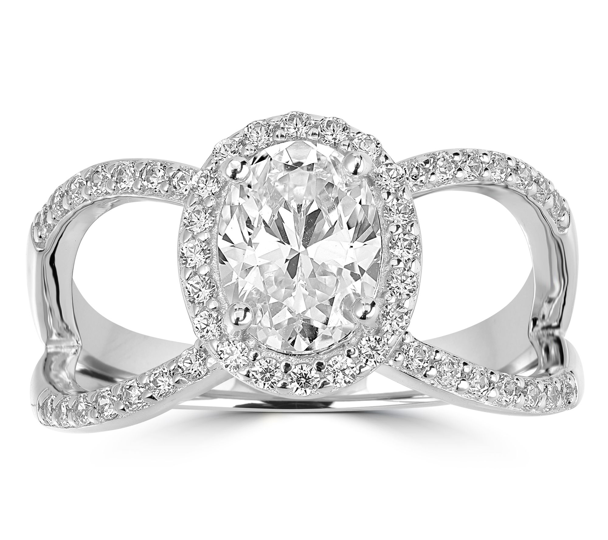 Diamonique x Kathy Levine Oval Halo Ring, Sterling Silver