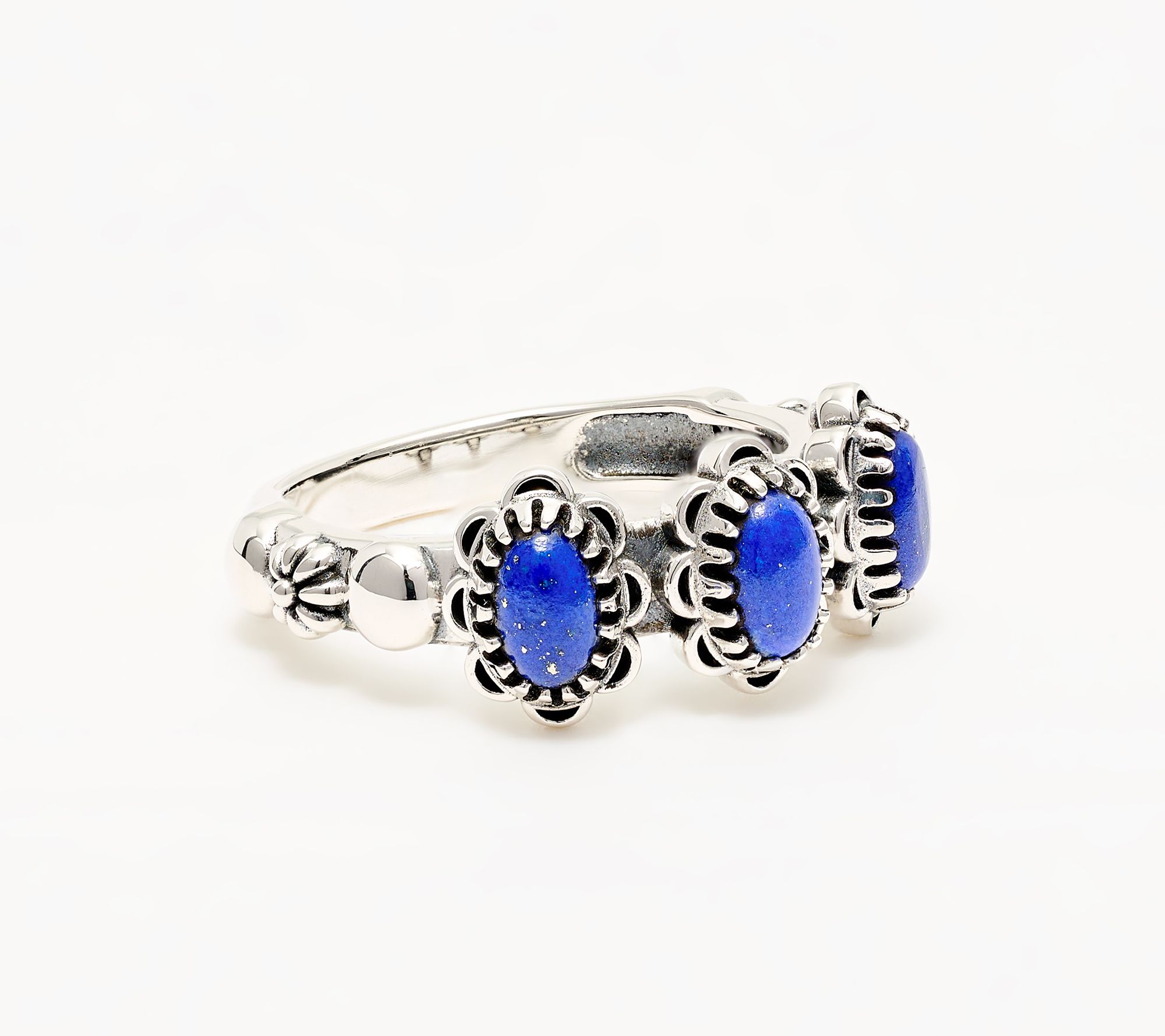 American West Sterling Concha Gemstone 3 Stone Ring