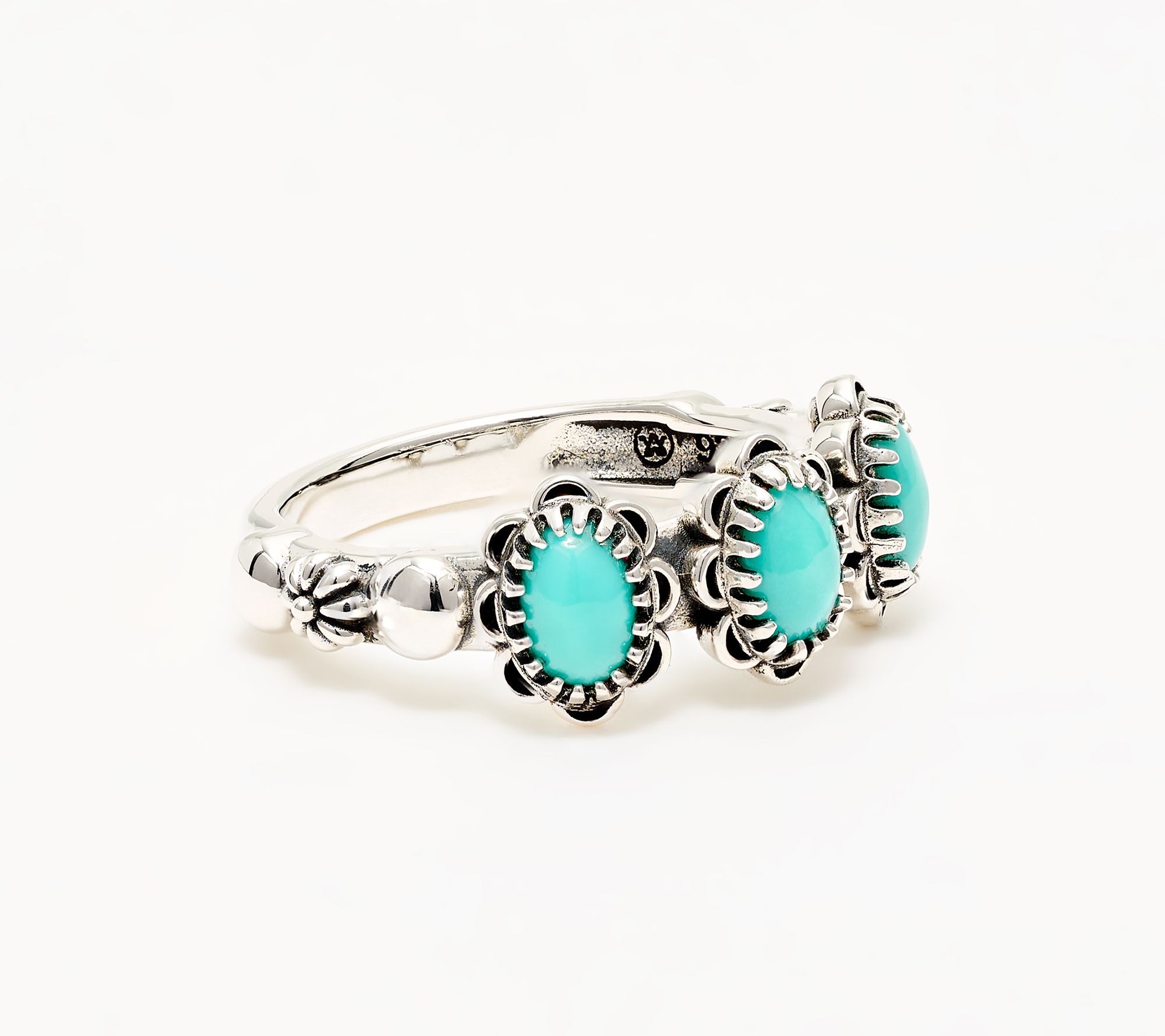 American West Sterling Concha Gemstone 3 Stone Ring