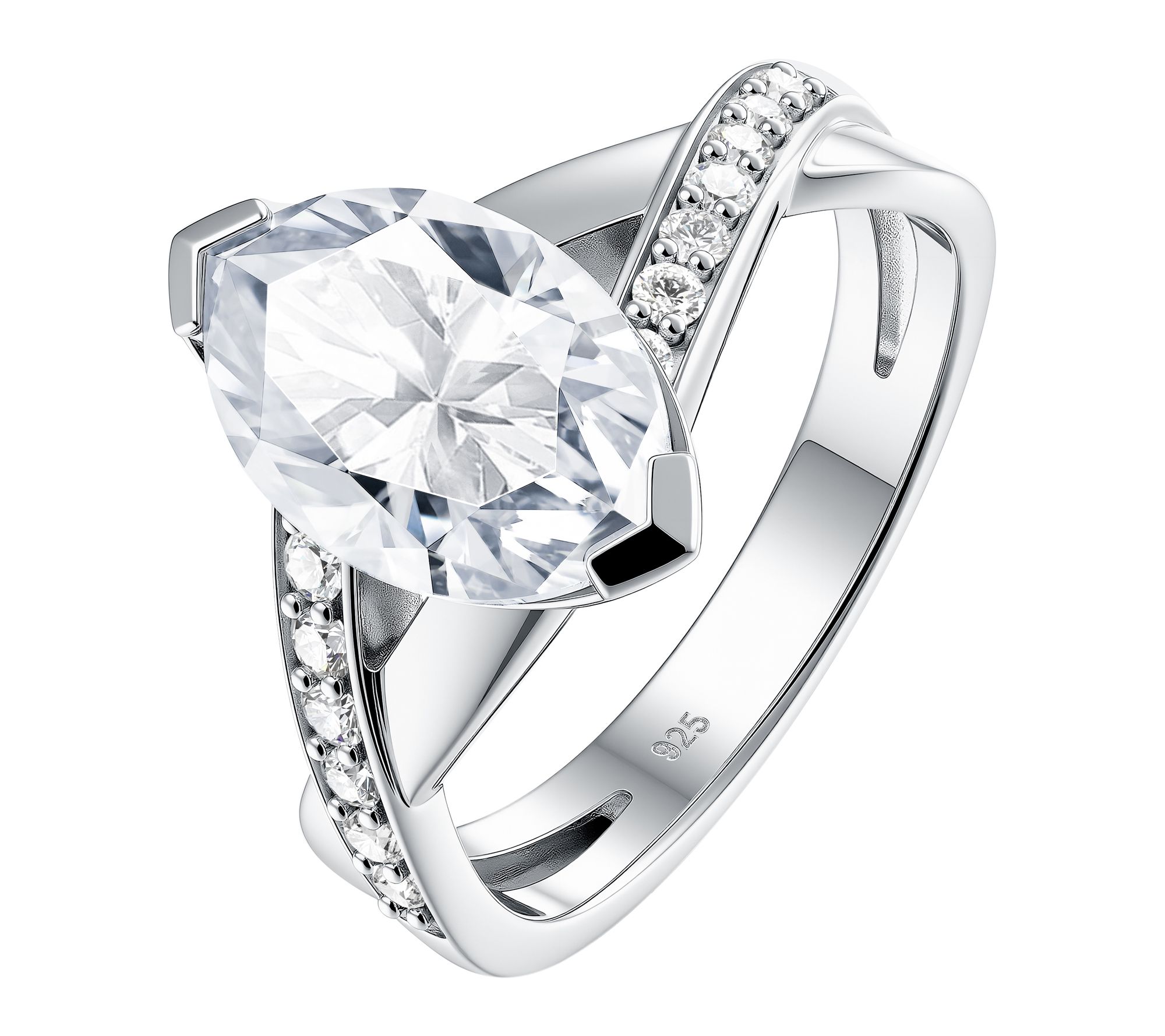 Moissanite Luxe Marquise Crossover Ring, Sterling Silver