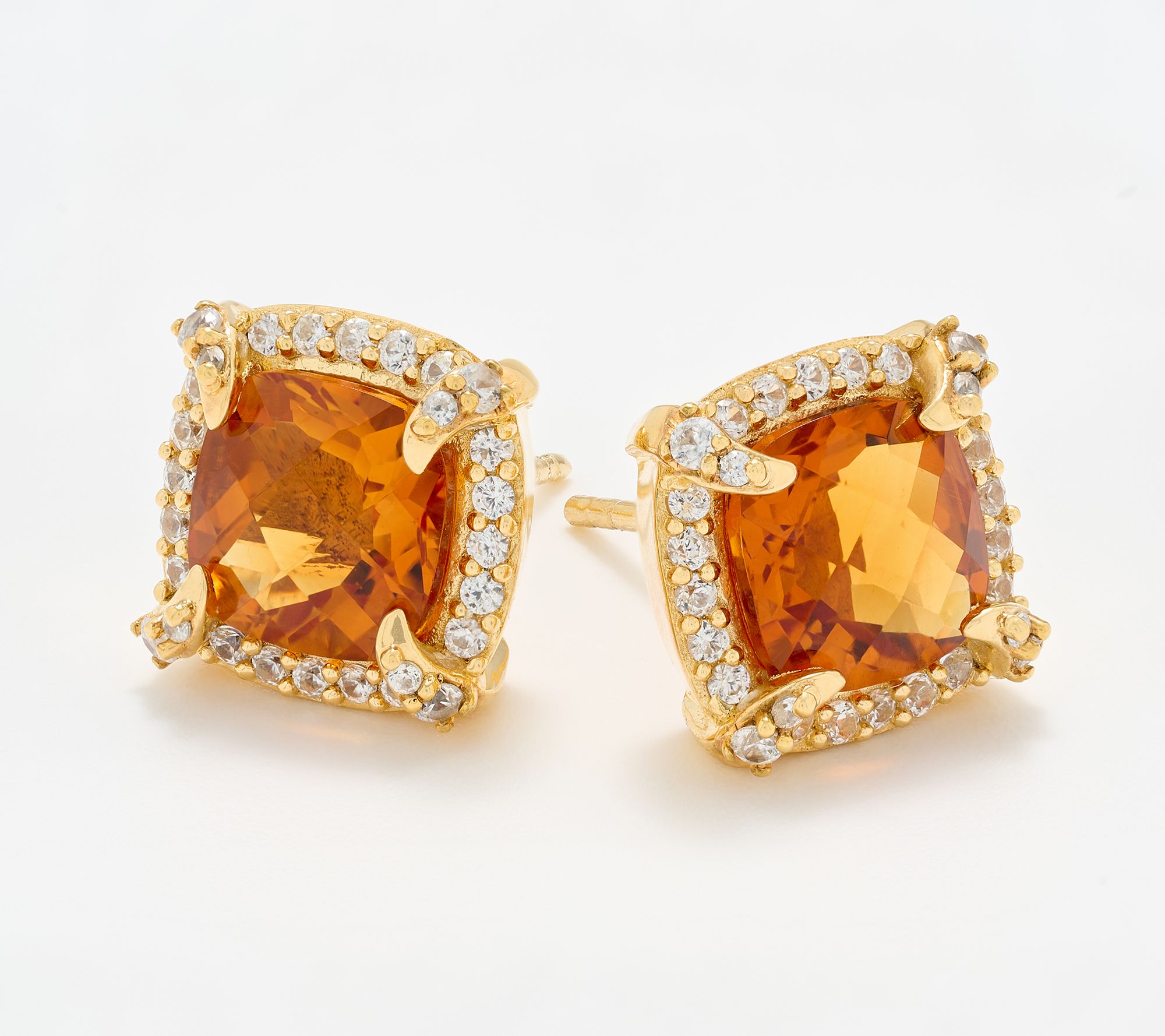 Christian James by Scott Grimes 14K Gold Clad Cushion Halo Stud Earrings