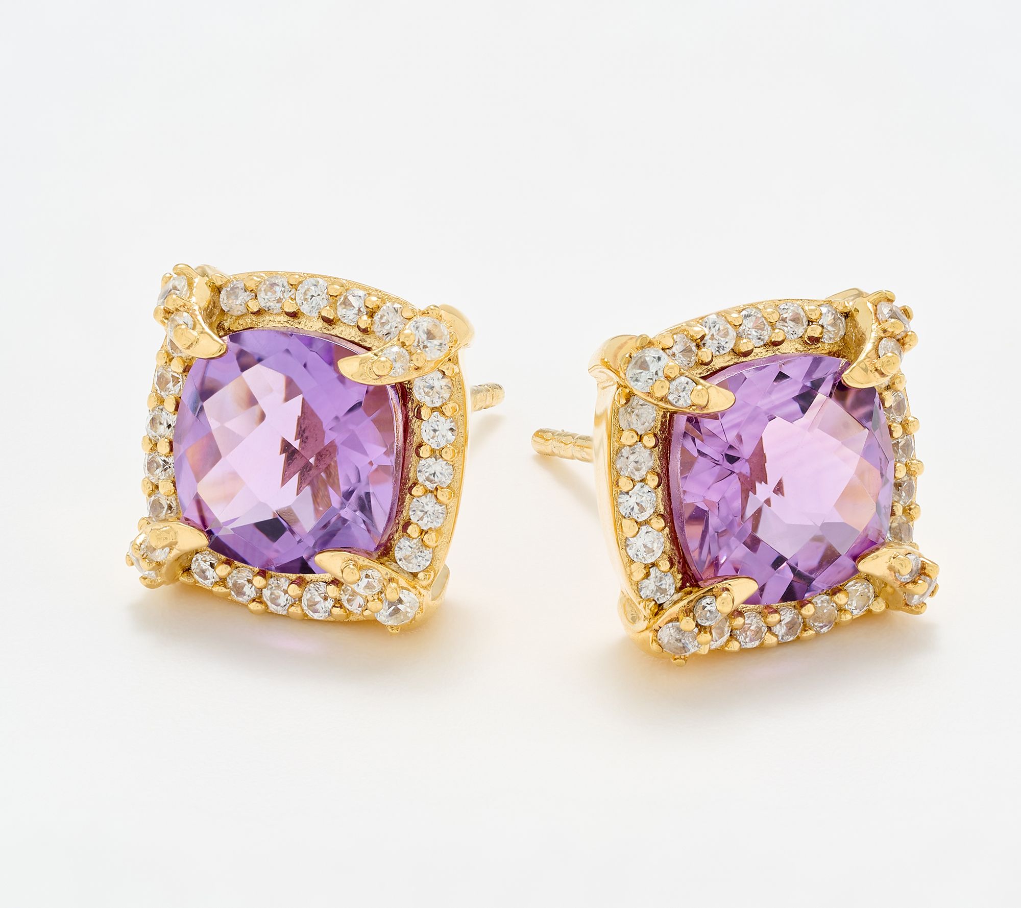 Christian James by Scott Grimes 14K Gold Clad Cushion Halo Stud Earrings