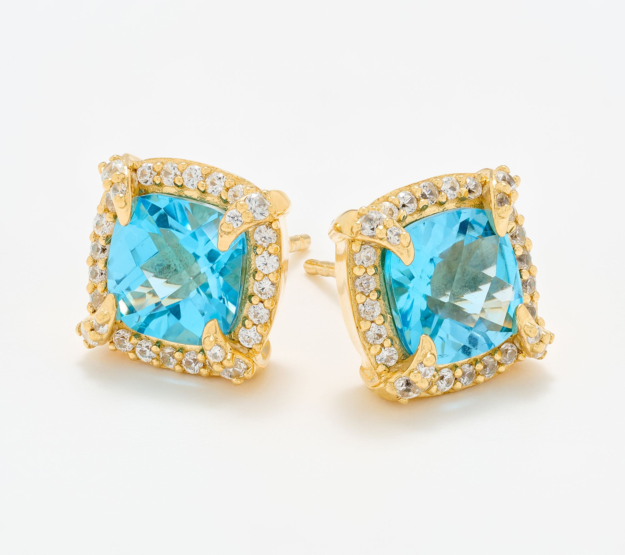Christian James by Scott Grimes 14K Gold Clad Cushion Halo Stud Earrings