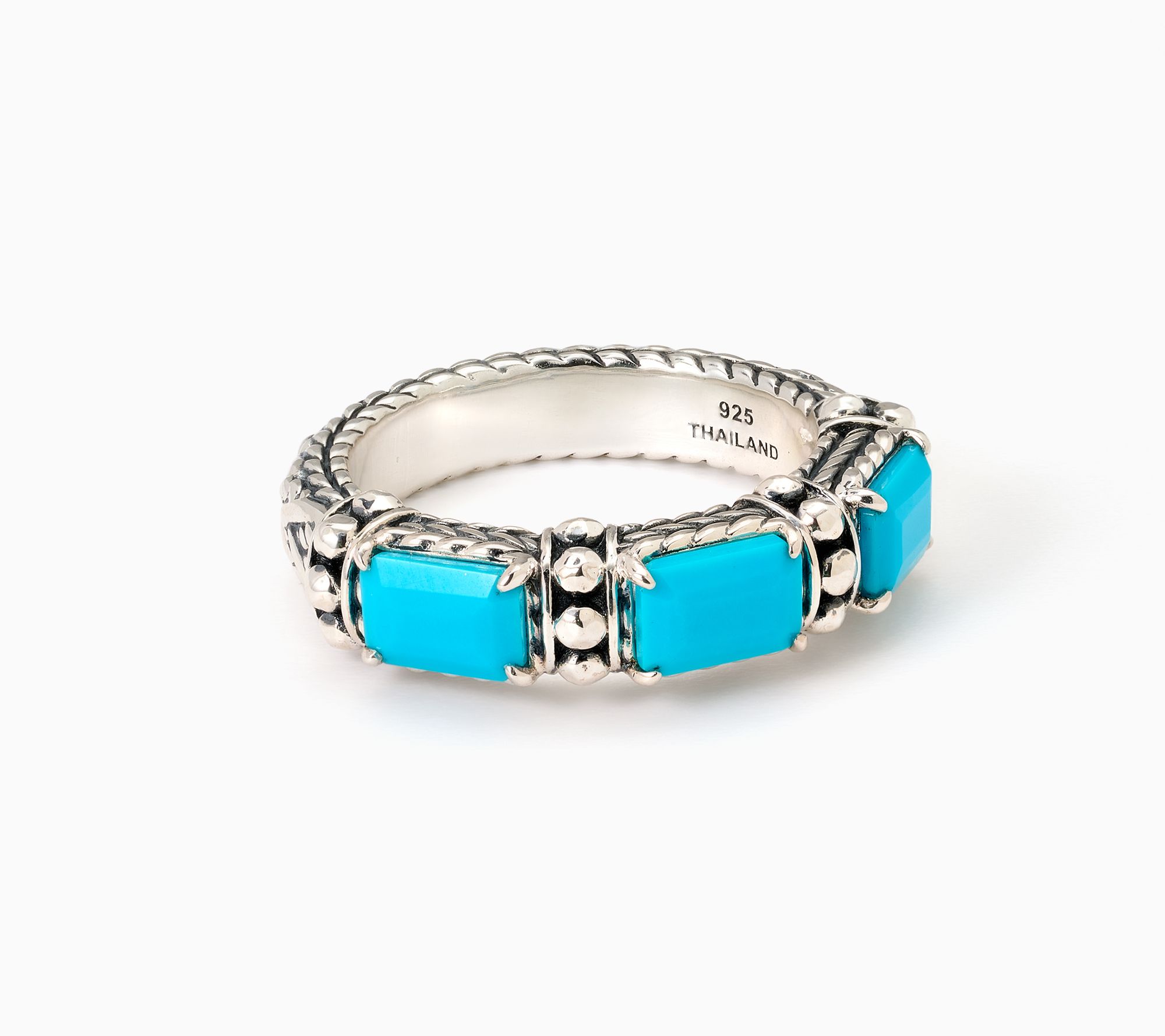 JAI Sterling Silver & Gemstone Emerald Cut Band Ring