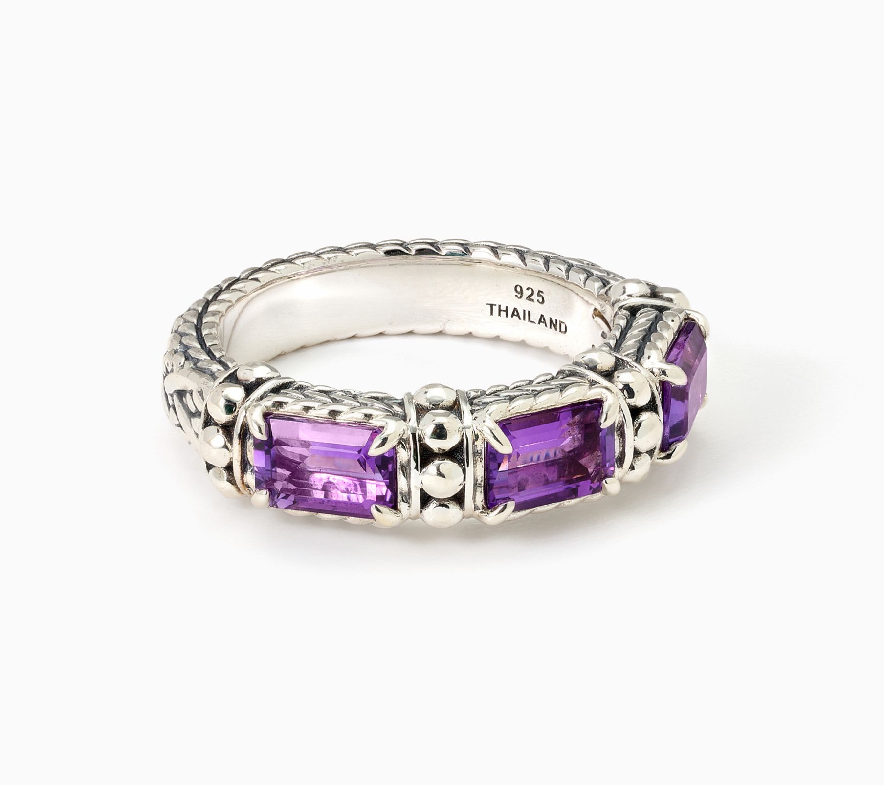 JAI Sterling Silver & Gemstone Emerald Cut Band Ring