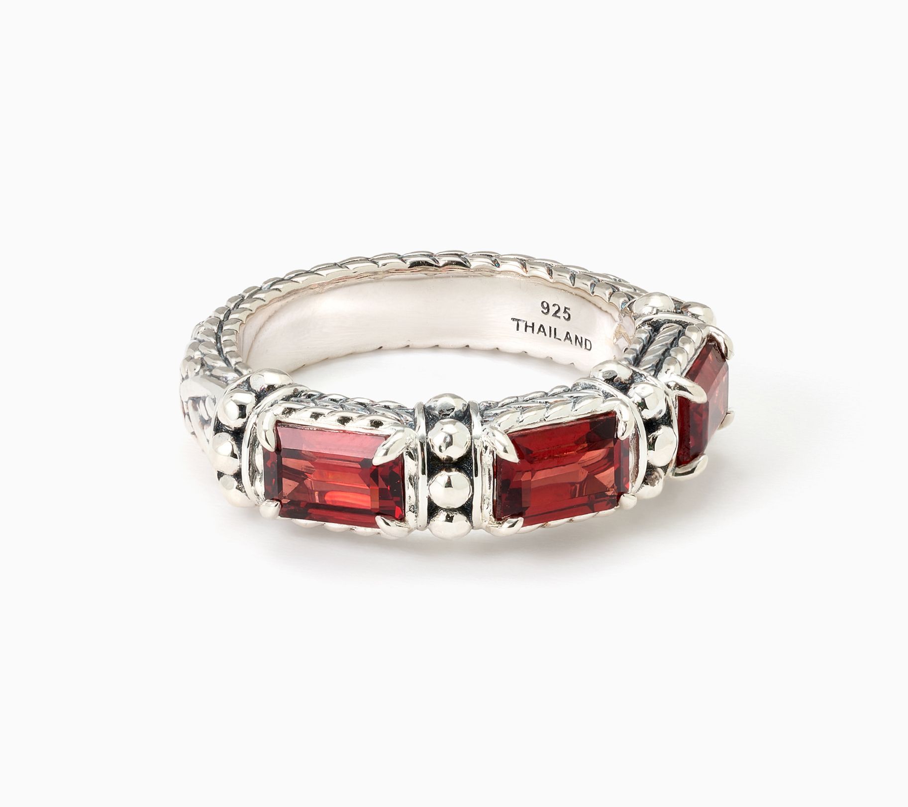 JAI Sterling Silver & Gemstone Emerald Cut Band Ring