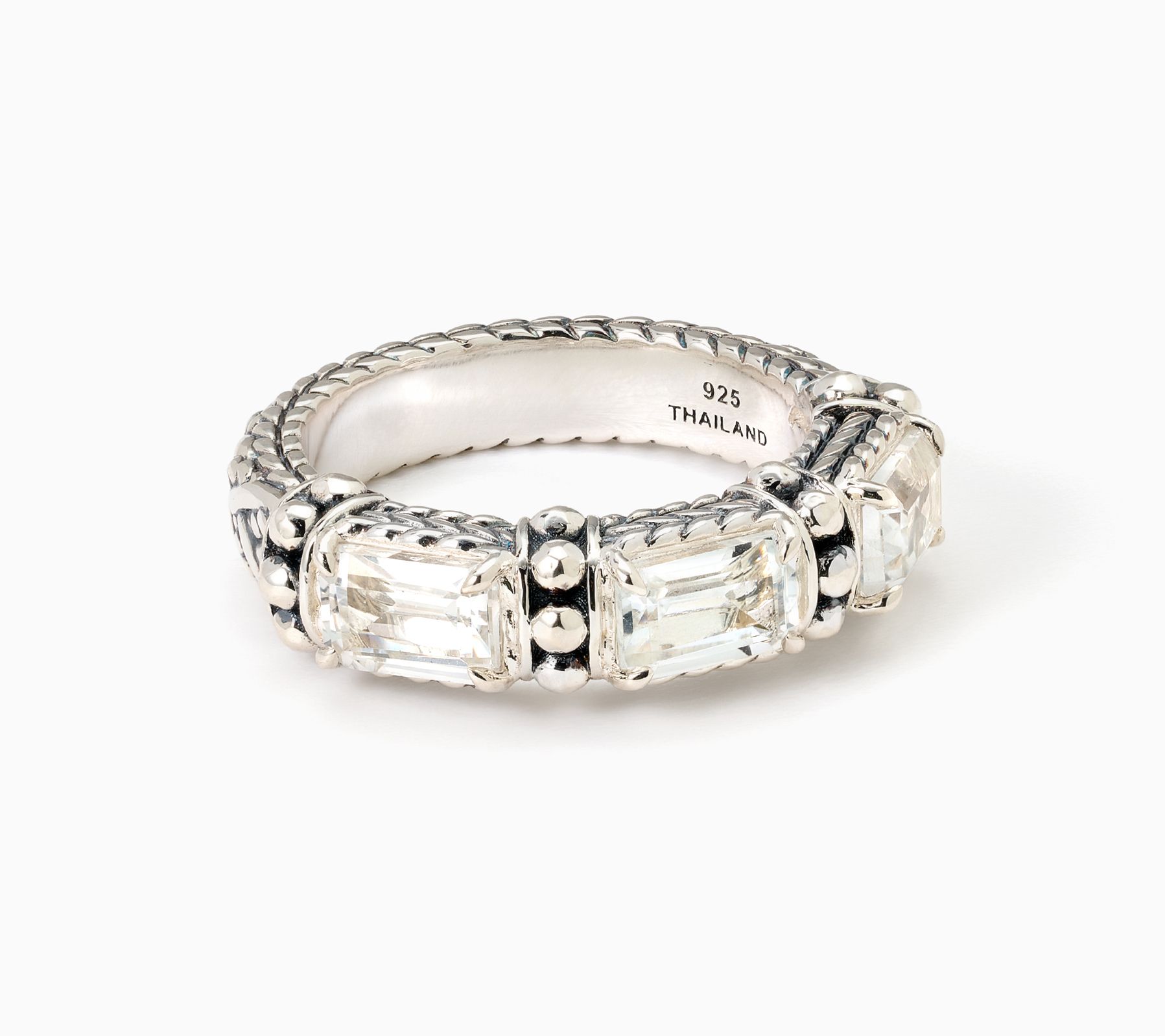 JAI Sterling Silver & Gemstone Emerald Cut Band Ring