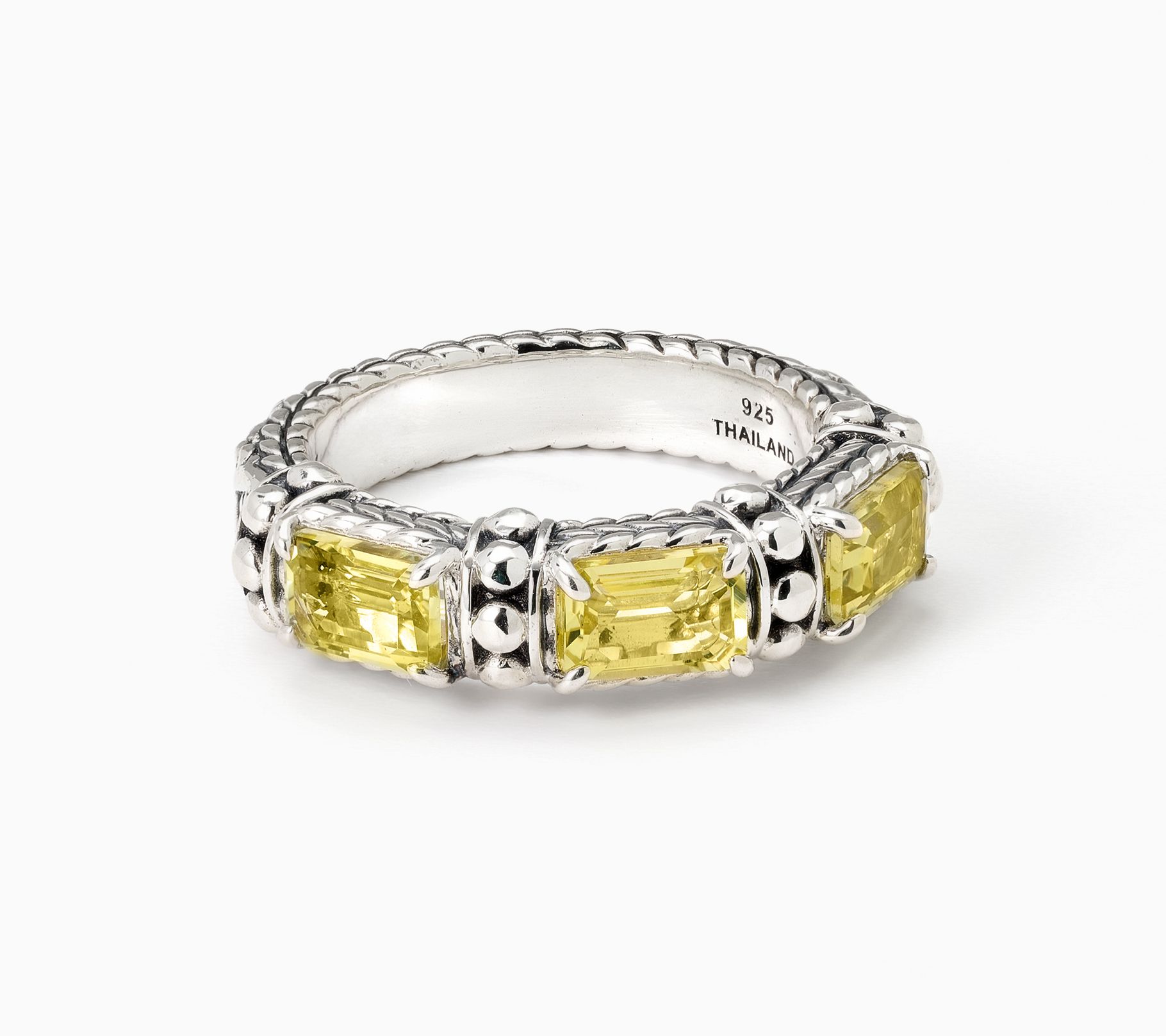 JAI Sterling Silver & Gemstone Emerald Cut Band Ring