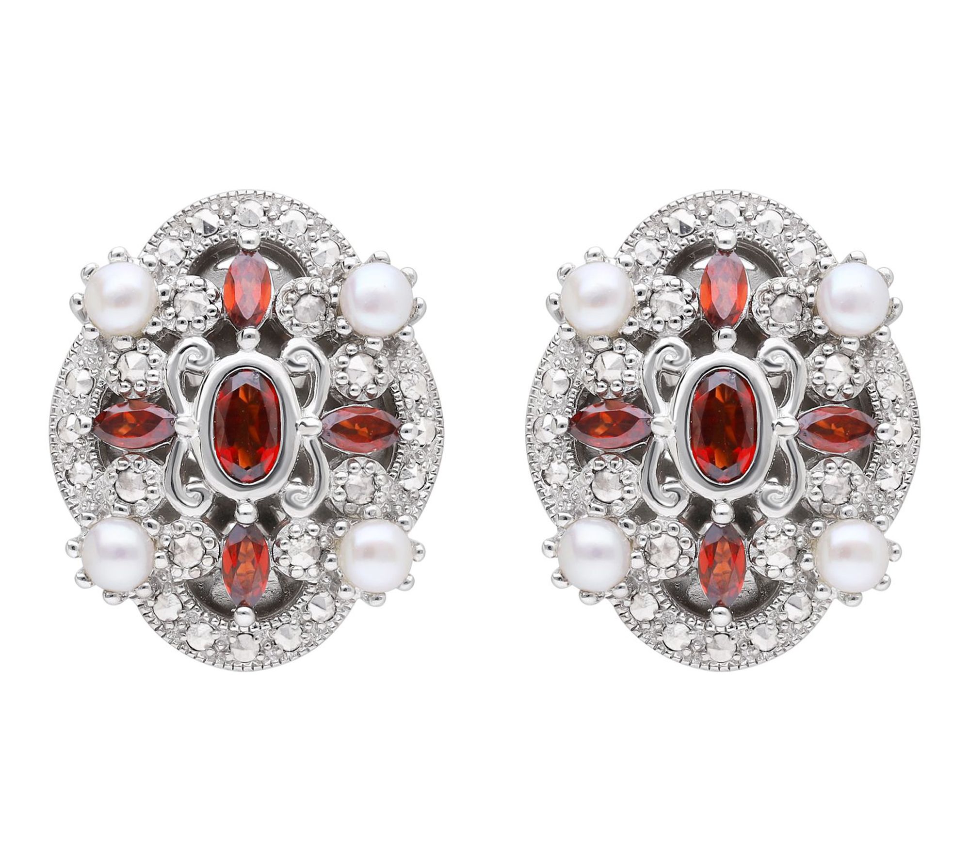 Dallas Prince Chrome Marcasite, Pearl & GarnetEarrings